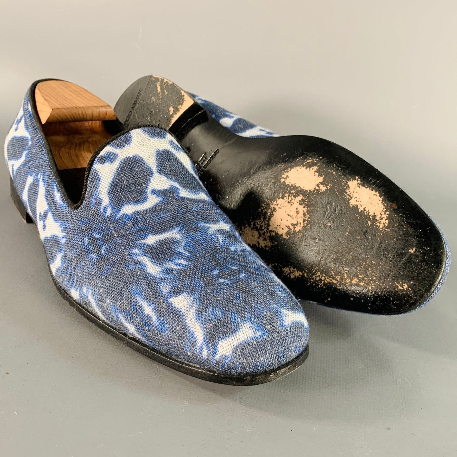 Giorgio Armani Size 10.5 Blue White Tie Dye Canvas Slip On Loafers Size US 10.5 / EU 43-44 - 5 Thumbnail