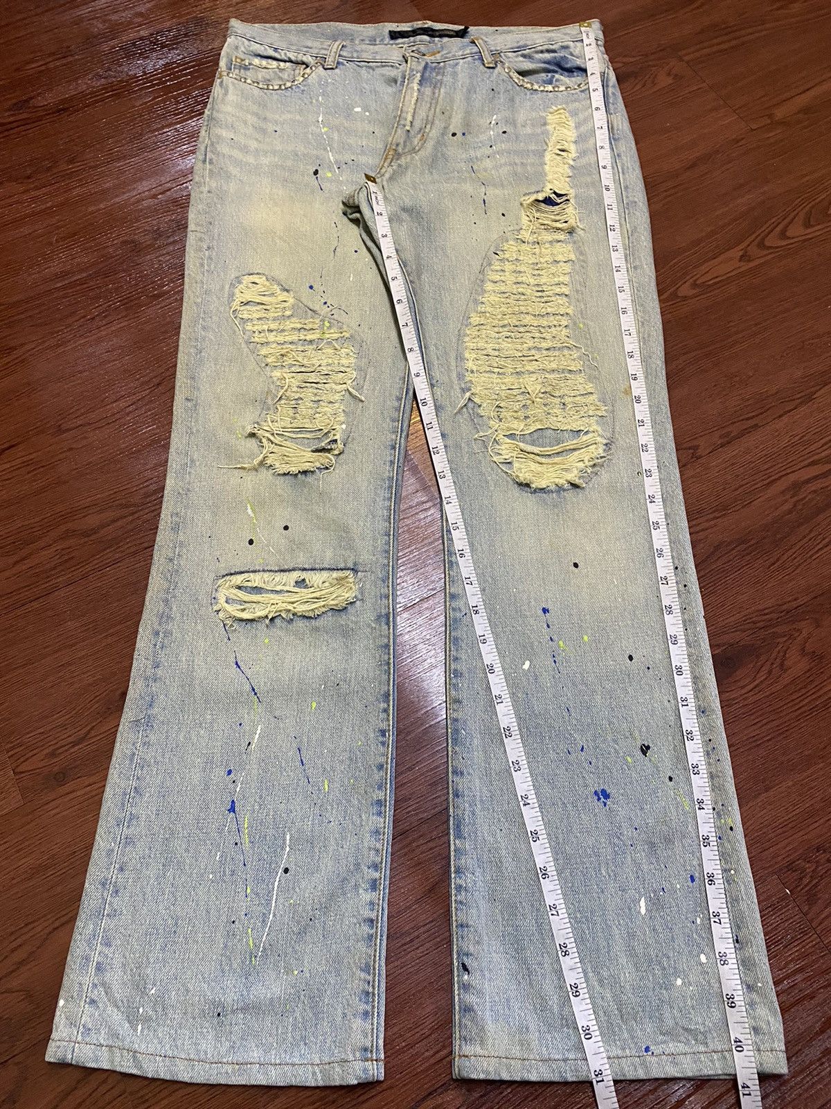 If Six Was Nine Vintage Schlussel Snake Paint Splatter Thrash Flare Jeans Size US 33 - 21 Thumbnail