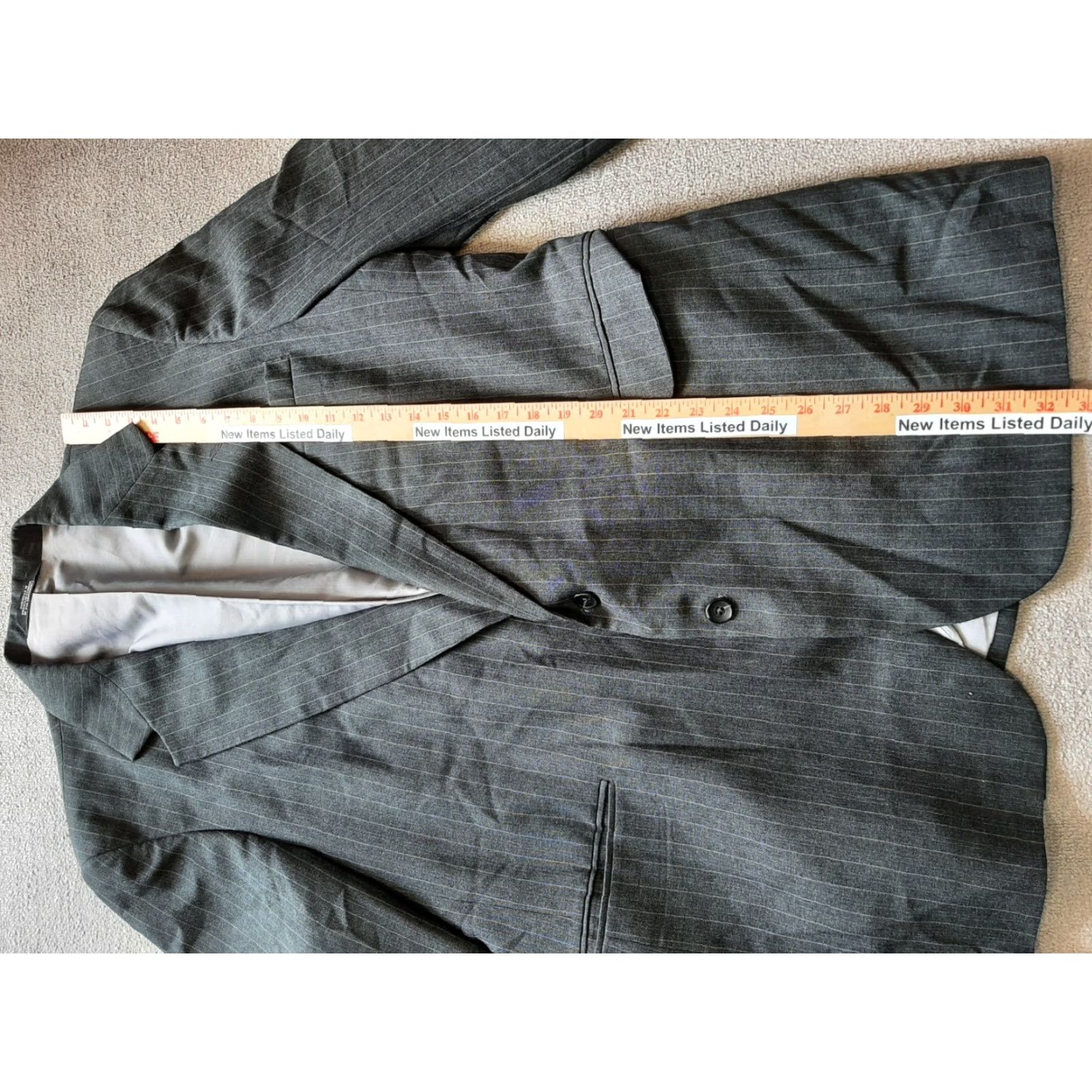 Vintage Reed St James Blazer Mens 46 L Black Pinstriped Suit Jacket Jacket Blazer Mens 46 Black Pinstriped Formal Casual Inner Pockets Size 46R - 2 Thumbnail