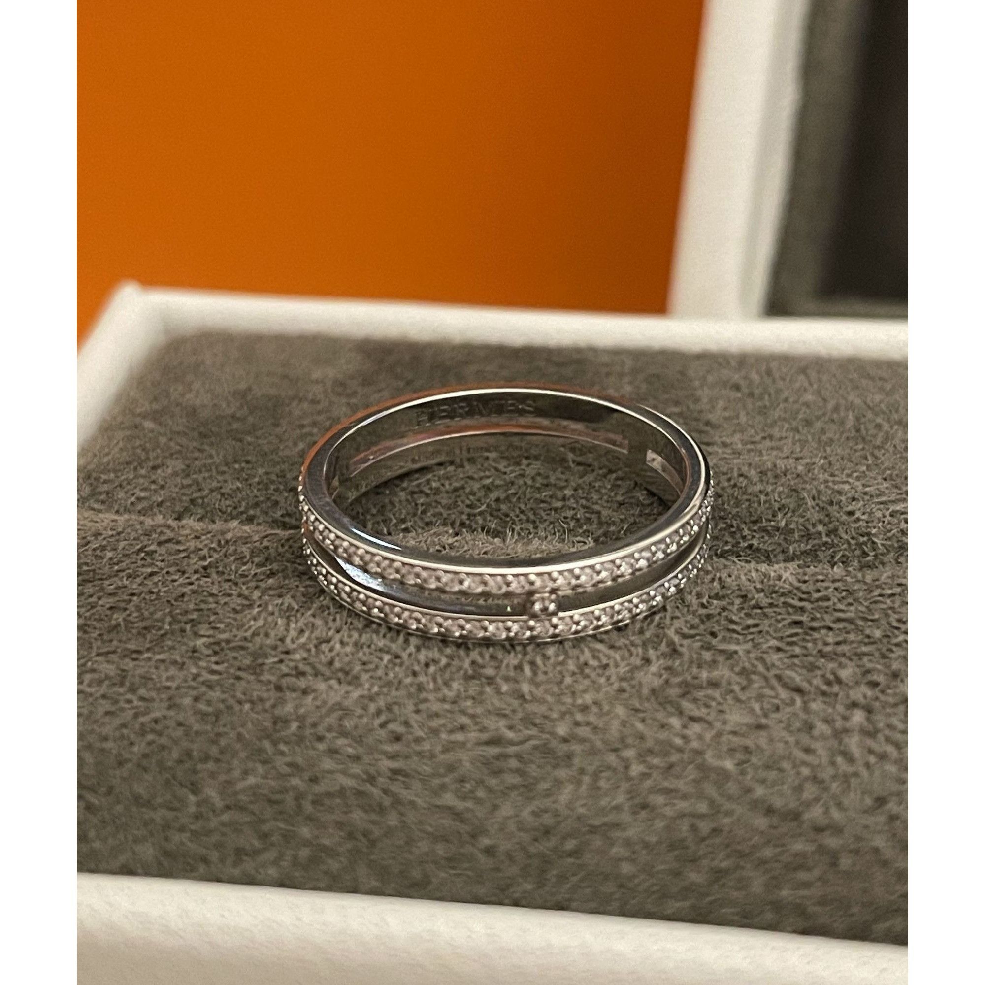 Hermes Hermès White Gold Double Band Ring With Diamond Accents Size Size ONE SIZE - 1 Thumbnail