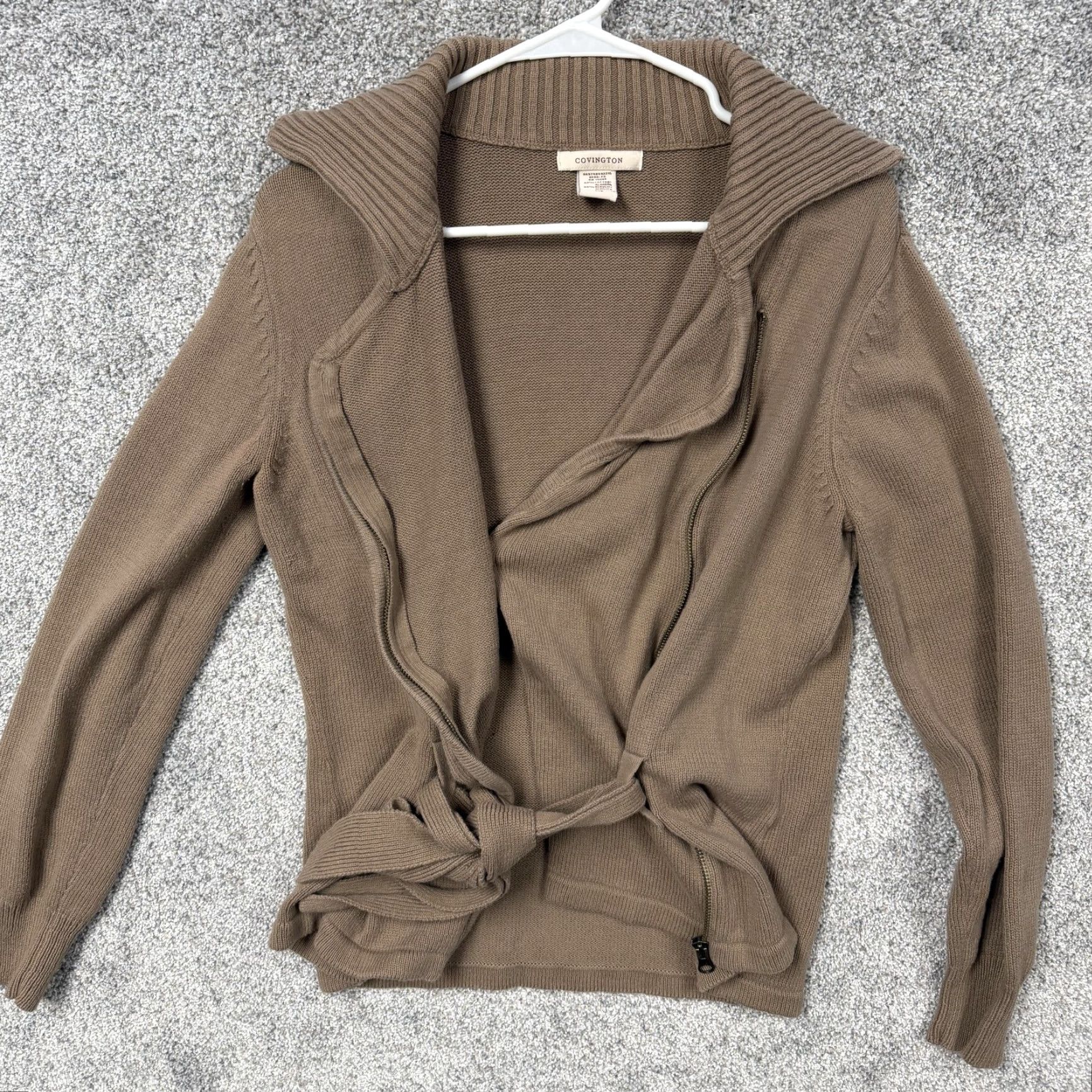 Vintage Covington Womens Tan Full Zip Cardigan Sweater L Belted Cinched Waist Knit Long Sleeve Casual Workwear Fall Winter Size L / US 10 / IT 46 - 5 Thumbnail