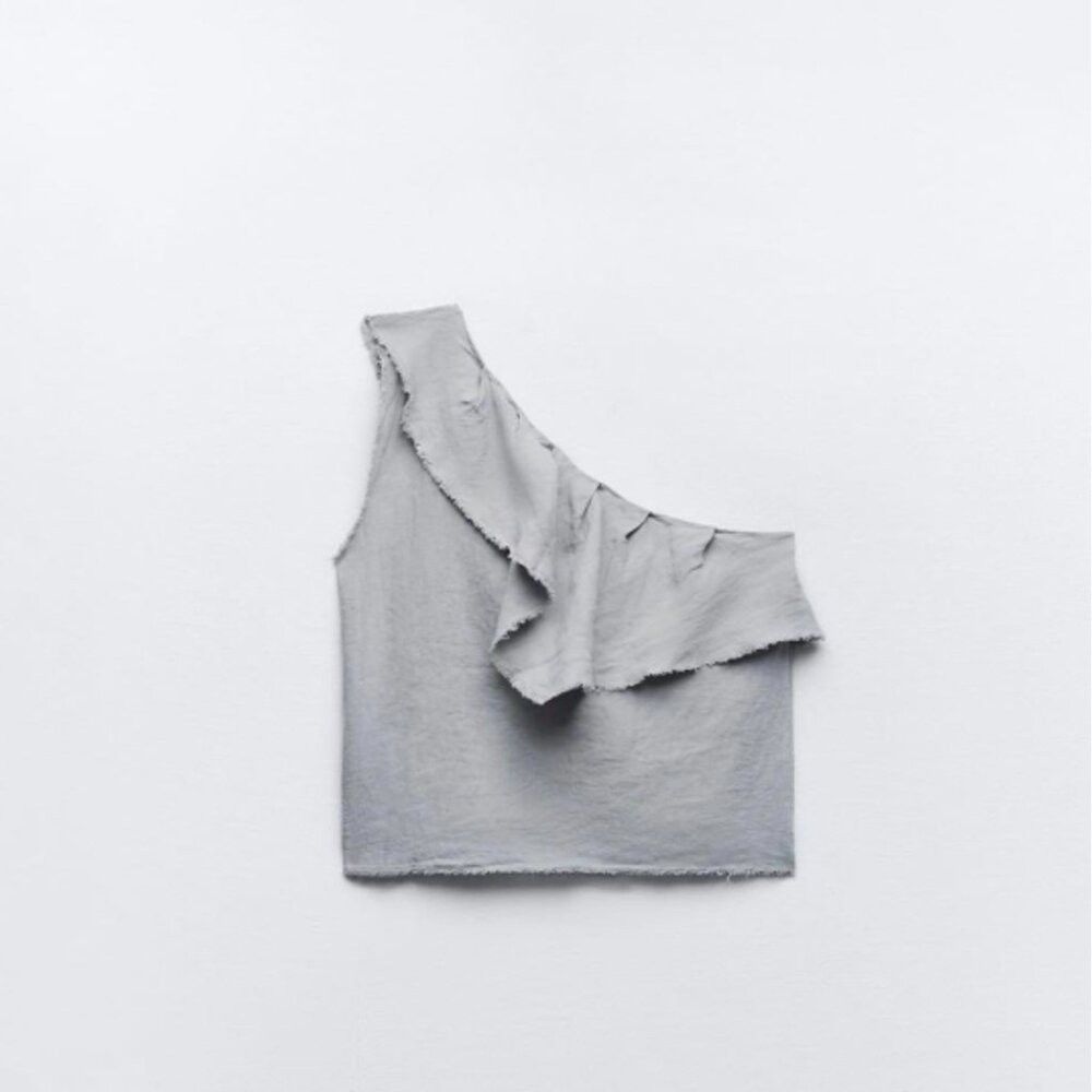 Zara New ZARA Asymmetrical Linen Grey Top SIze XS Size XS / US 0-2 / IT 36-38 - 2 Thumbnail