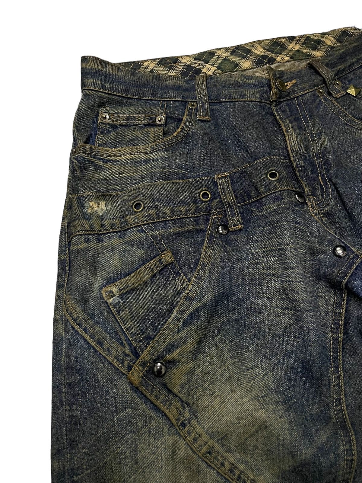 Hysteric Glamour × Levi's × Obelisk Levis 501 Asymmetrical Distressed Piercing Studded Mud Jeans Size US 32 / EU 48 - 17 Thumbnail