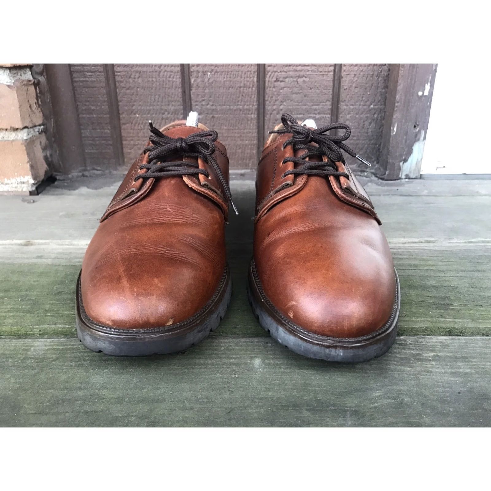 Vintage Bass Mens Brown Leather Oxfords Derby Lace-Up Waterproof Shoes, 10.5M, Oxford Dress Casual, Bass Brazil Mens Shoes Size US 11 / EU 44 - 2 Thumbnail