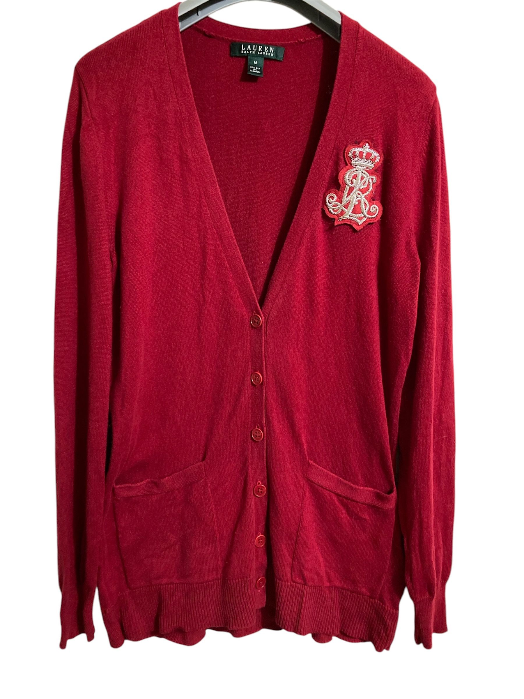 Designer × Ralph Lauren Vintage Ralph Lauren Red Cardigan With Embroidered Patch Size M / US 6-8 / IT 42-44 - 1 Thumbnail