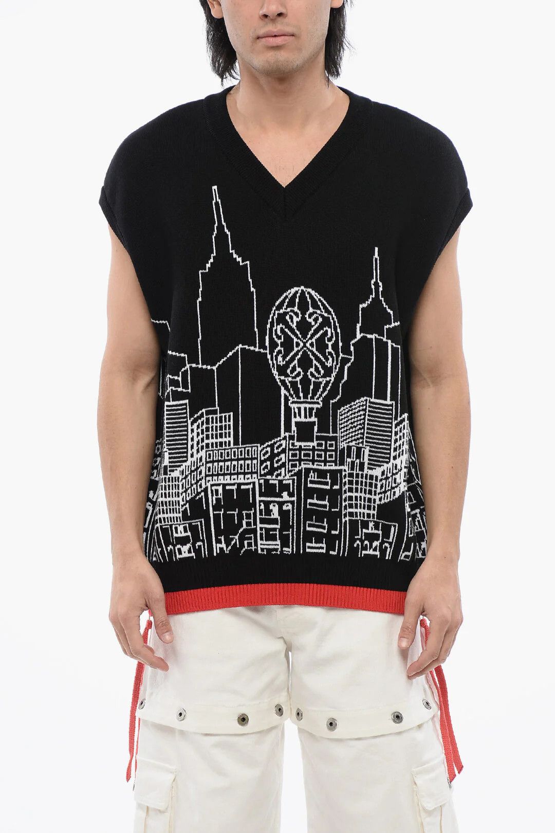 Off-White og1mm0526 Sleeveless Sweater in Black/White Size US L / EU 52-54 / 3 - 1 Thumbnail