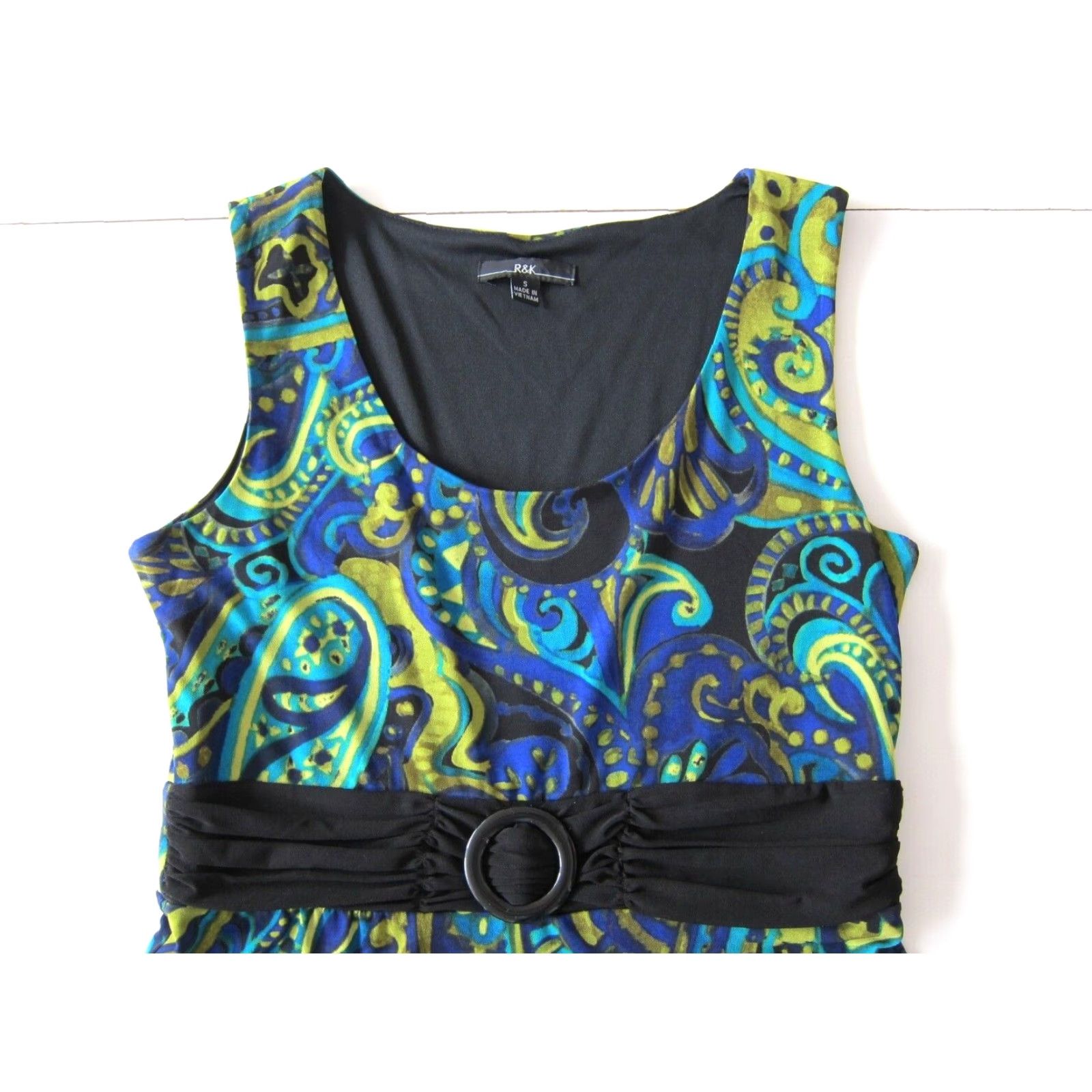 Vintage R&K Blue Green Black Yellow Stretch Sleeveless Empire Waist Tank Dress Small Size S / US 4 / IT 40 - 3 Thumbnail
