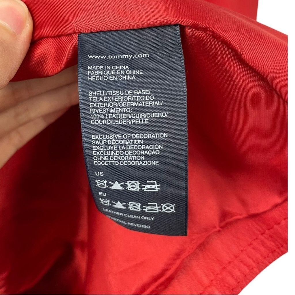 Tommy Hilfiger Red Leather Raw Edge 3 Button Blazer Size 8