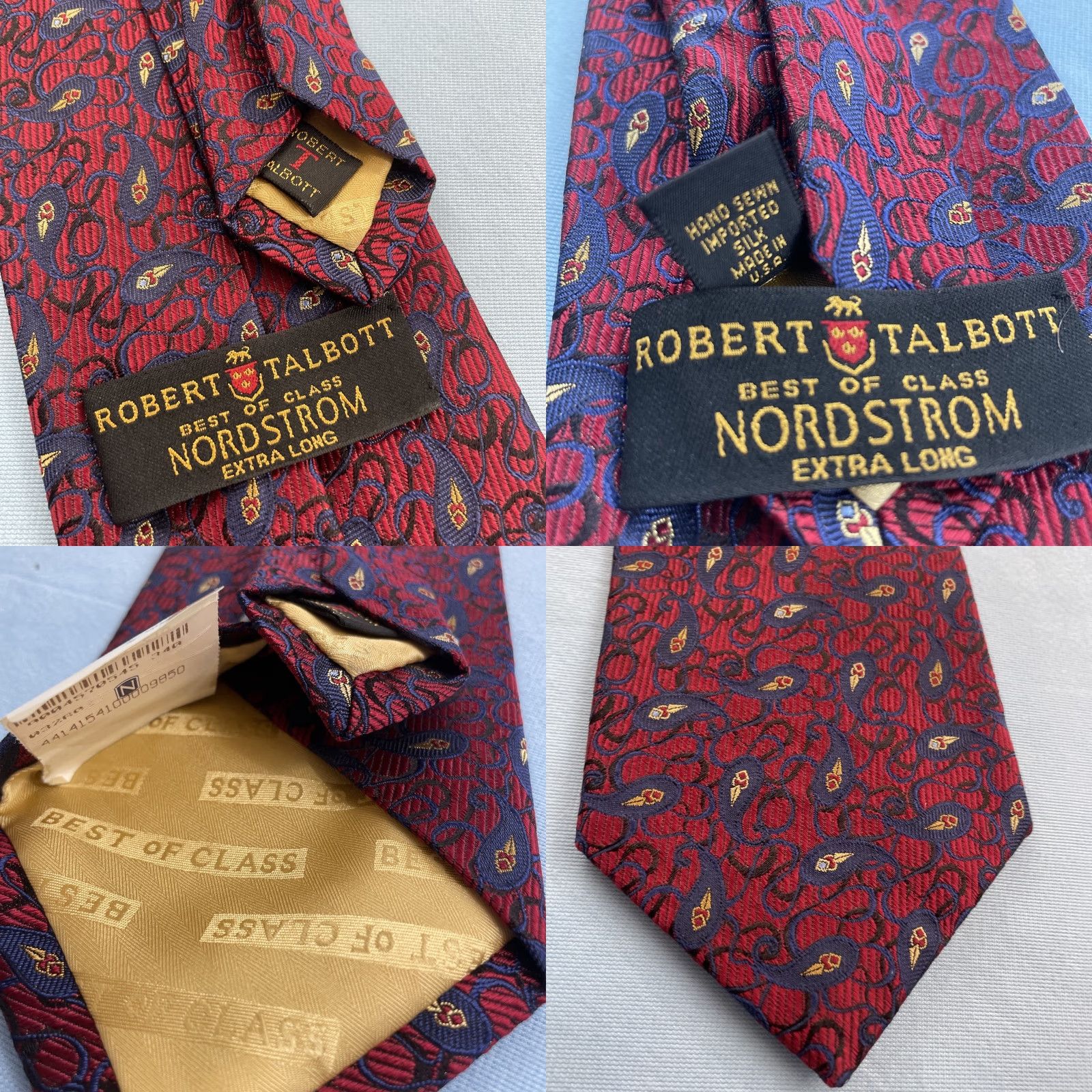 Robert Talbott VINTAGE Robert Talbott Tie Mens 100% Silk Paisley X-Long 4x65 Ruby Red Navy Blue Thick Woven Jacquard Classic Executive Statement Deadstock NWT 9 Size ONE SIZE - 9 Thumbnail
