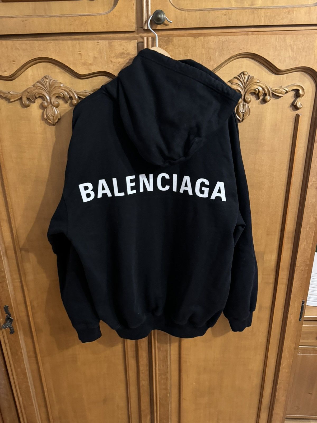 image of Balenciaga Back Text Black Hoodie, Men's (Size XS)