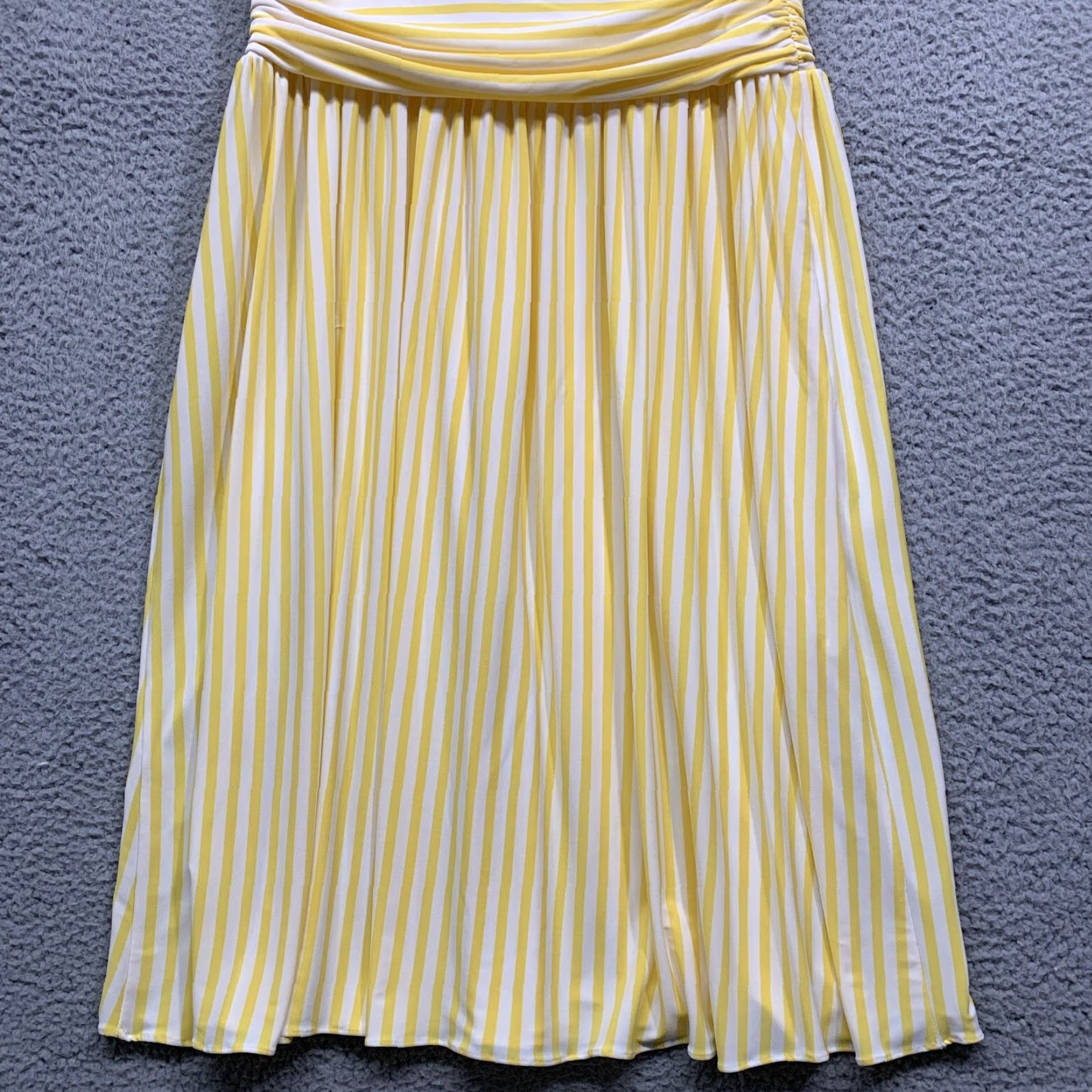 Nine West Nine West Women's Dress Size 12 Yellow White Stripe Fit & Flare Lined Top Zipper Dress Size XL / US 12-14 / IT 48-50 - 6 Thumbnail