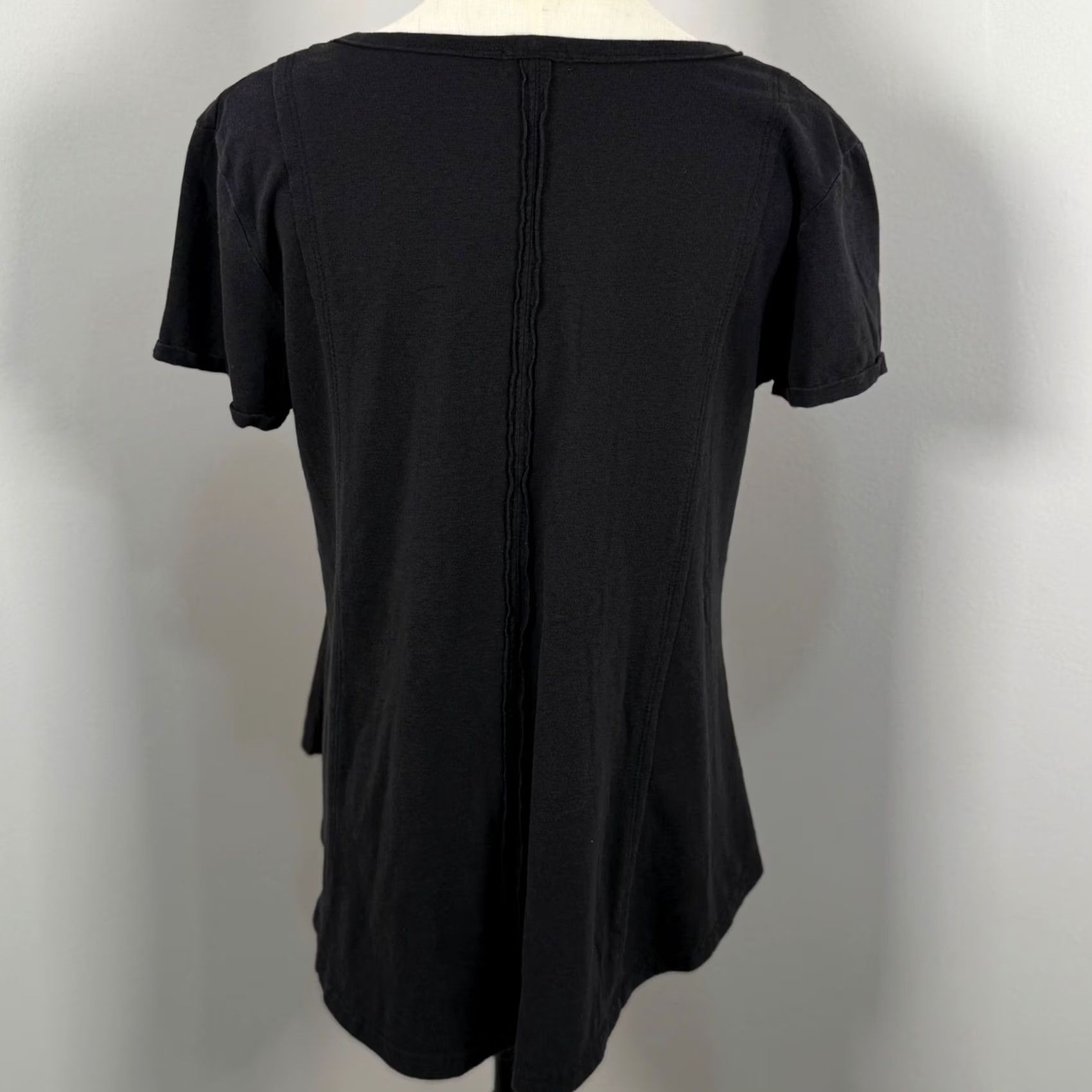Vintage Womens Black S/T Cotton Blend V-Neck Exposed Seams T-Shirt Grunge Goth Loungewear Basic Size S / US 4 / IT 40 - 2 Thumbnail