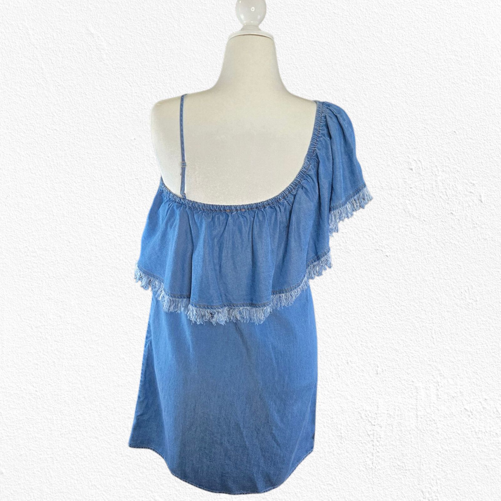 Splendid Splendid One Shoulder Ruffle Fringe Chambray Dress Size L Size L / US 10 / IT 46 - 4 Thumbnail
