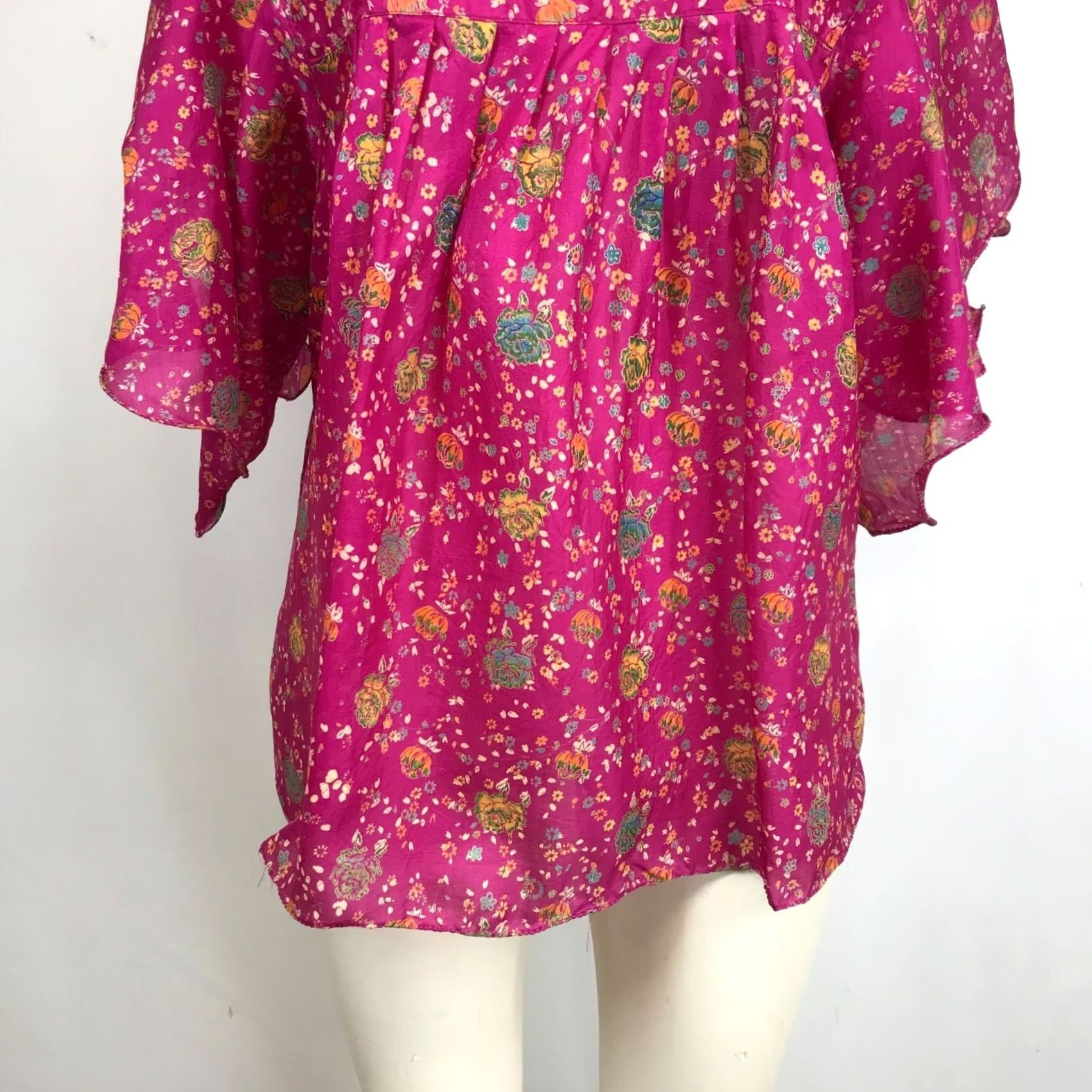 Vintage INDIE ELLA 100% SILK TOP WOMEN'S ONE SIZE PINK SQUARE NECK BUTTERFLY SLEEVES Size ONE SIZE - 3 Thumbnail