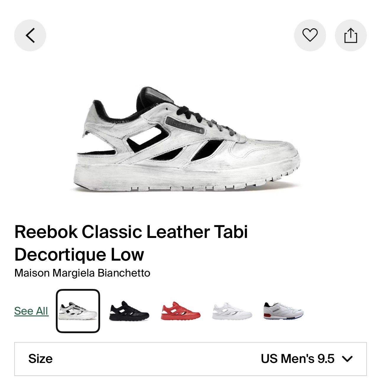 Maison Margiela × Reebok Maison Margiela X Reebok Classic Leather Tabi 🦶 Size US 9.5 / EU 42-43 - 13 Thumbnail