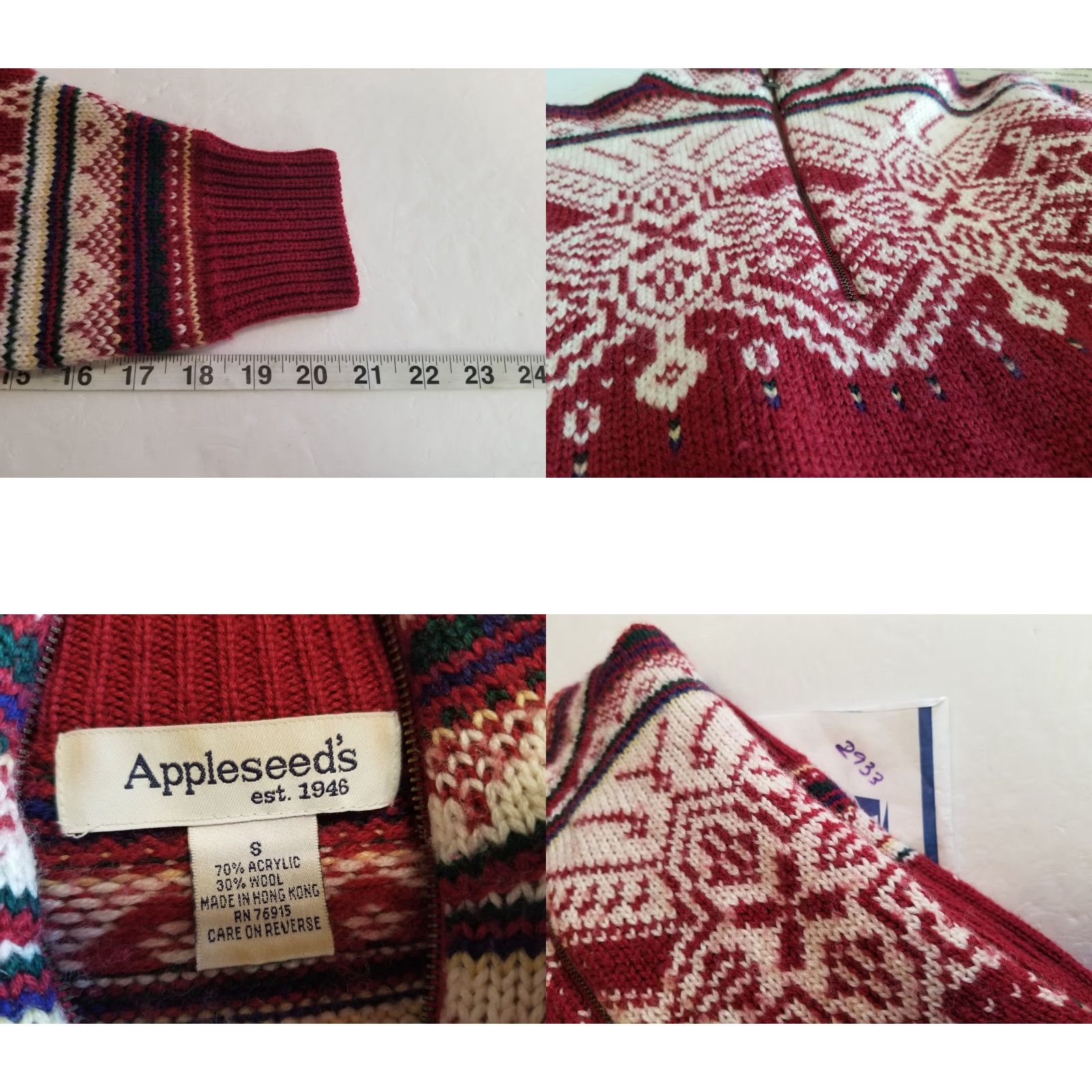 Vintage VINTAGE Appleseed's Sweater 1/4 Zip Red Women S Crew Neck Long Sleeve Fair Isle 90s Pullover Size S / US 4 / IT 40 - 8 Thumbnail