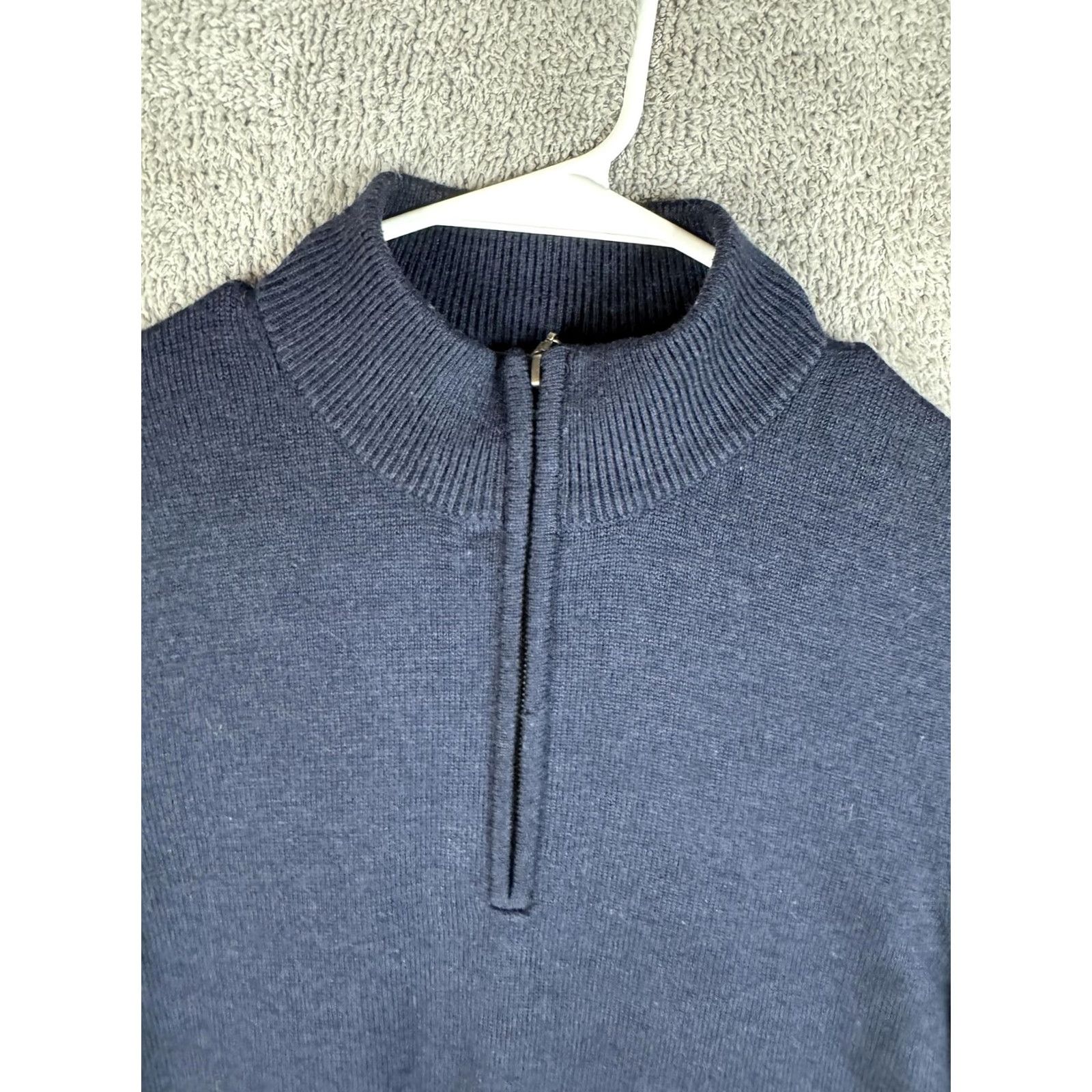 Vintage LL Bean Sweater Mens Medium Navy Merino Wool Quarter Zip Mock Neck Pullover Size US M / EU 48-50 / 2 - 5 Thumbnail