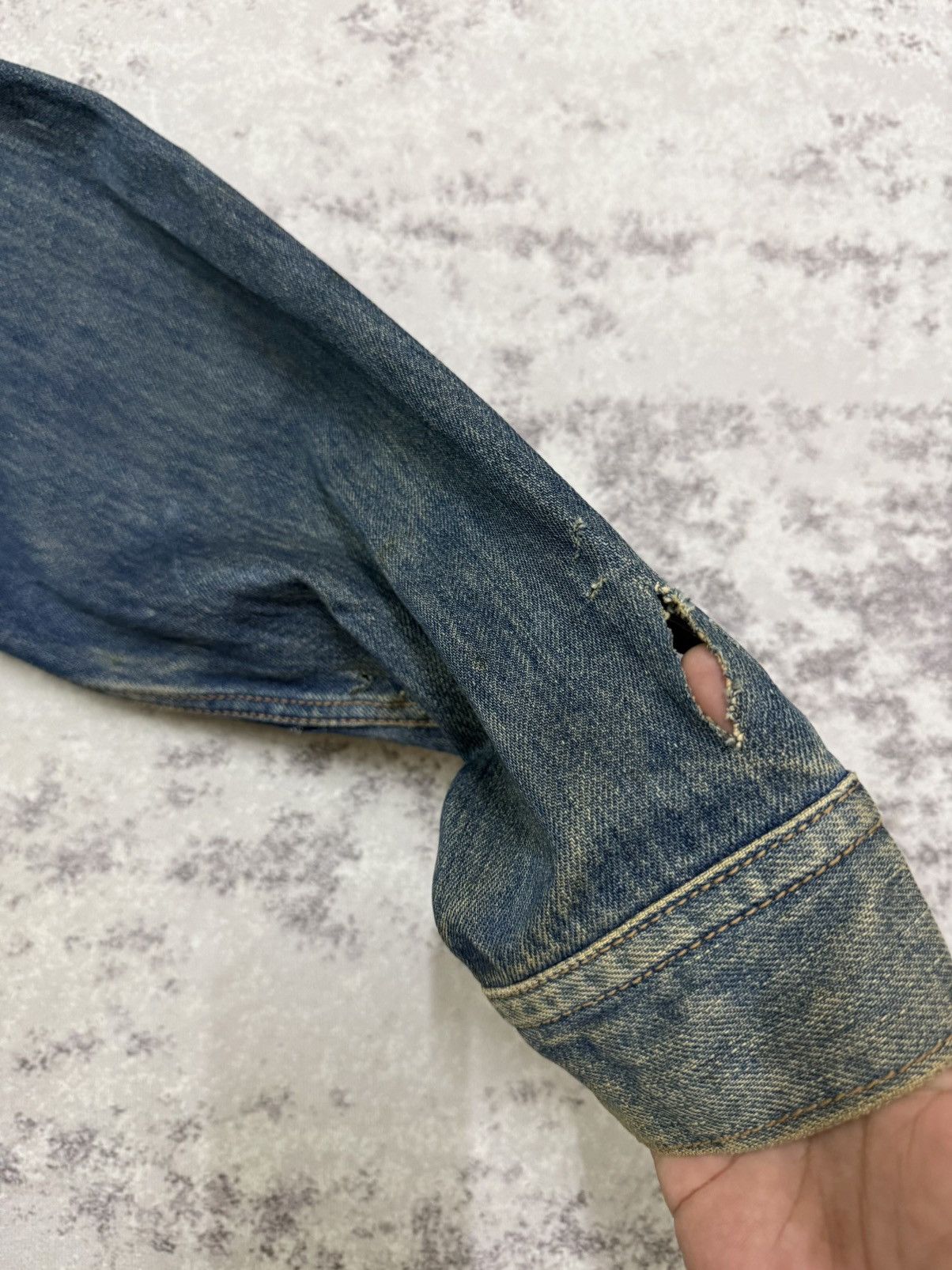 Edwin Vintage 80s Edwin Distressed Denim Trucker Jacket Jeans Size US S / EU 44-46 / 1 - 6 Thumbnail