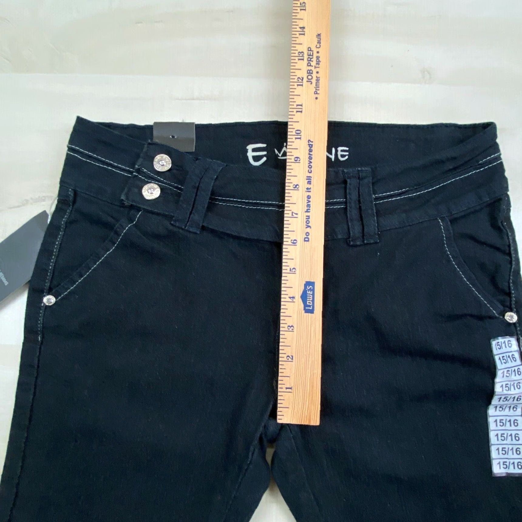 Celine E Line Womens Black Mid Rise Skinny Jeans Juniors Size 15 Stretch Cotton Blend Size 36" / US 14 / IT 50 - 5 Thumbnail
