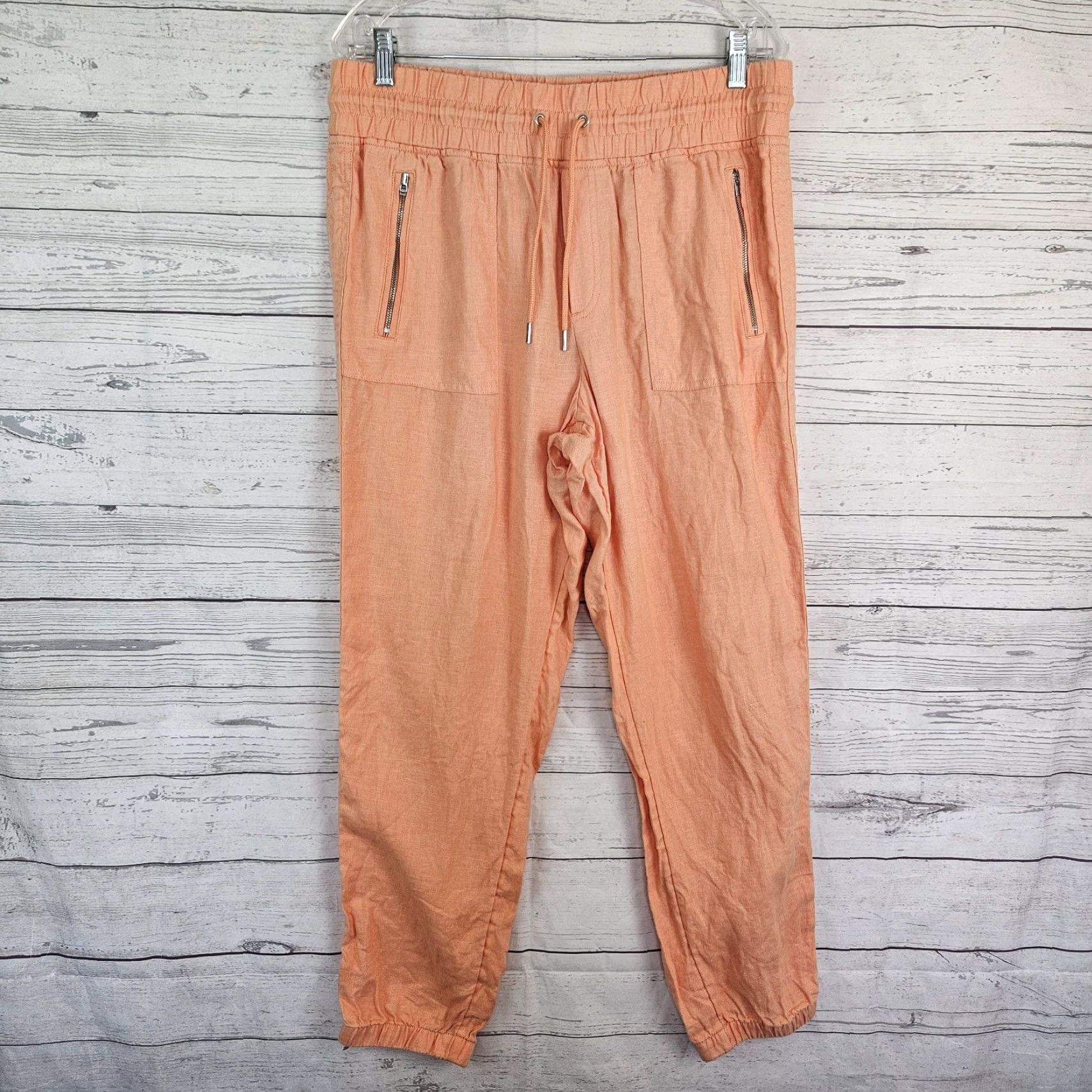 Athleta Athleta Womens Cabo Linen Jogger Sz 12 Orange High Rise Zip Pockets Shirt Pants Womens Size 34" / US 12 / IT 48 - 2 Thumbnail