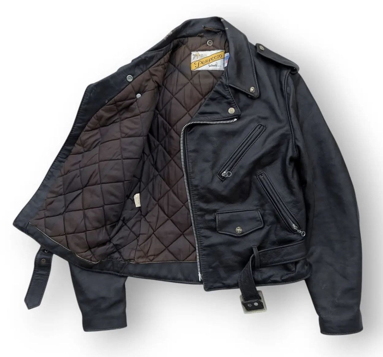 Schott Vintage 80s Schott Perfecto Leather Racer Jacket saiz 40 Size US M / EU 48-50 / 2 - 2 Thumbnail