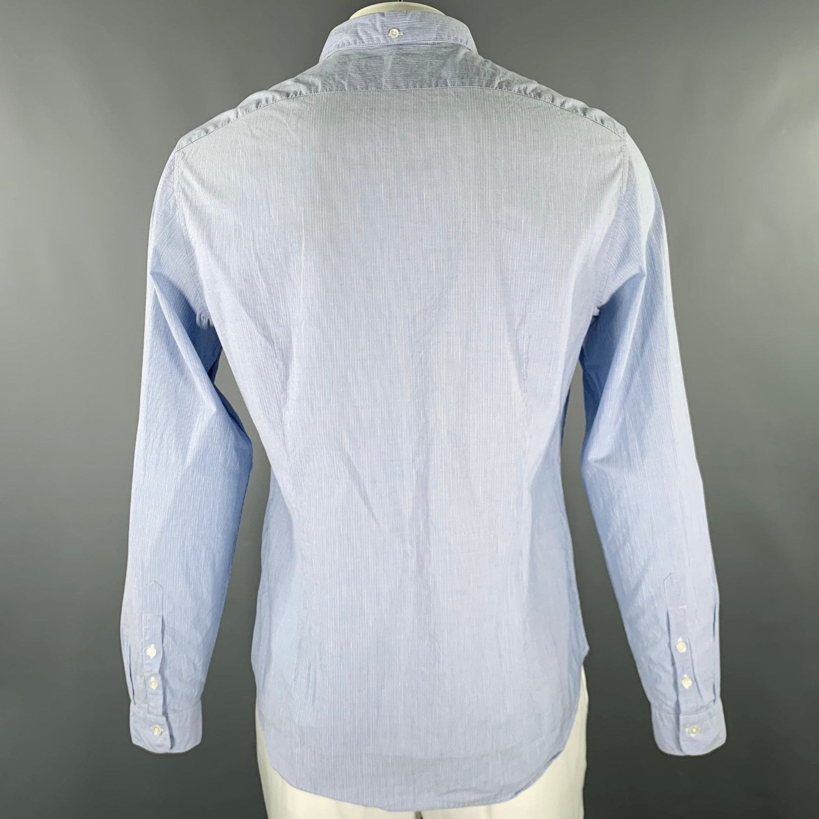 John Varvatos Light Blue White Stripe Cotton Linen Long Sleeve Shirt Size US L / EU 52-54 / 3 - 3 Thumbnail