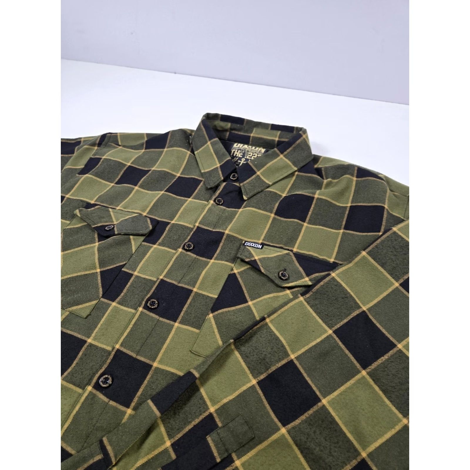 Vintage Dixxon The .223 Flannel Shirt Mens 4XL Green Black Plaid Long Sleeve Button-Up | Polyester | Button Closure | Pockets | 2 Chest Pockets | Mens Size US XXL / EU 58 / 5 - 2 Thumbnail