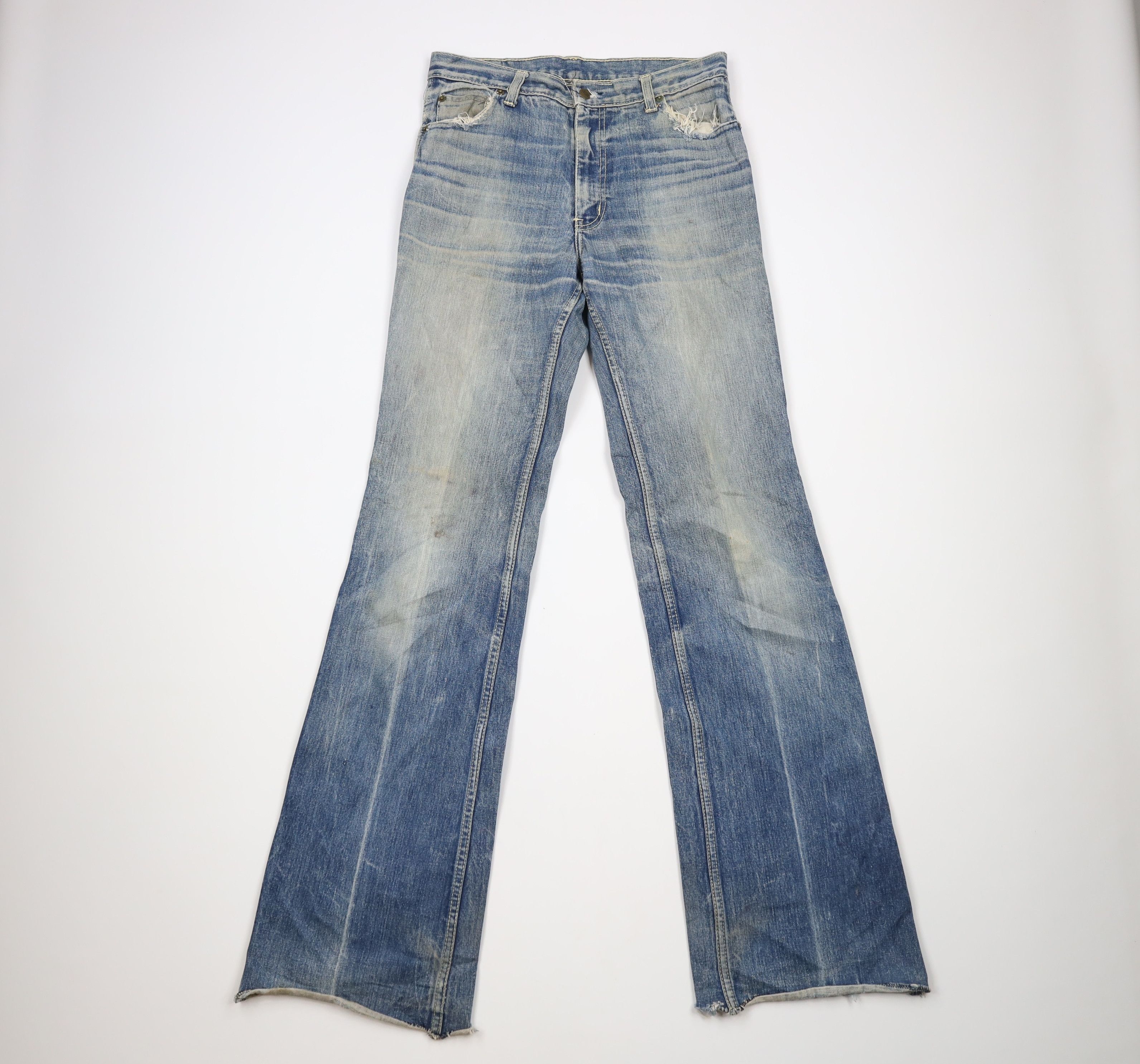 image of Vintage 70's Streetwear Wide Leg Bell Bottoms Denim Jeans in Blue, Men's (Size 30)