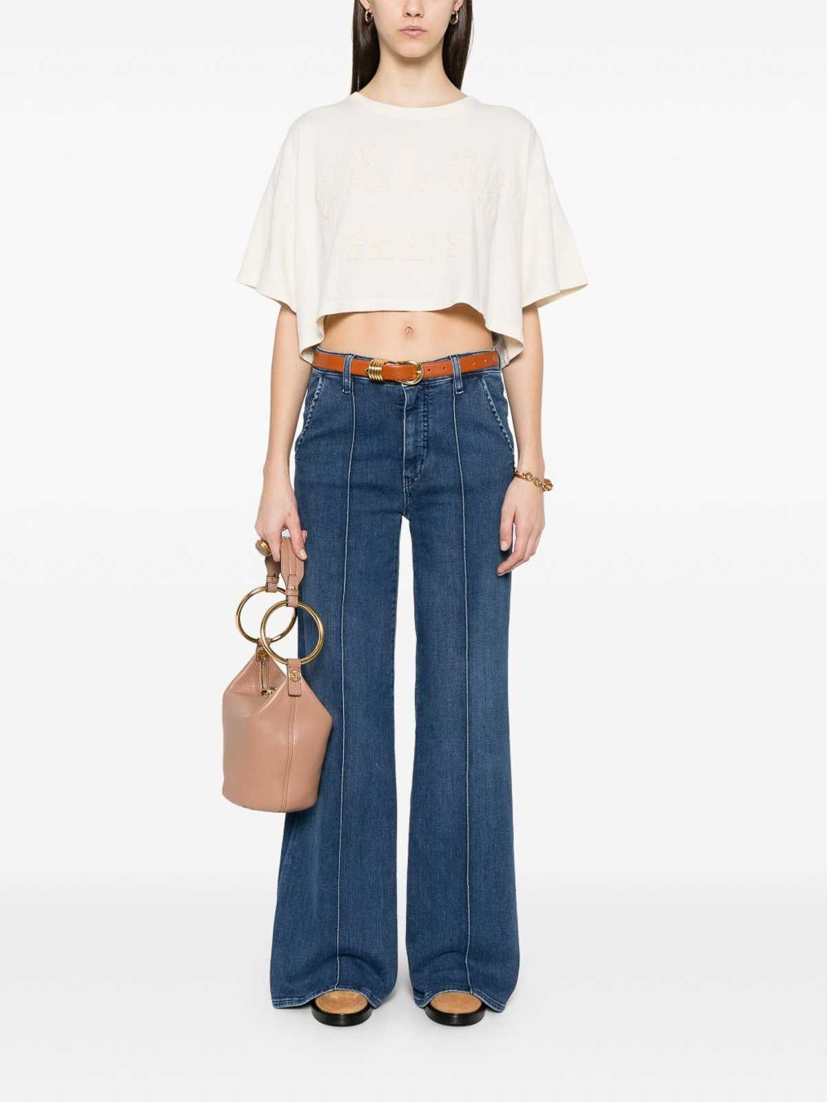 Chloe o1loc1c11125 Cropped logo T-Shirt in Coconut Milk Size XS / US 0-2 / IT 36-38 - 4 Thumbnail
