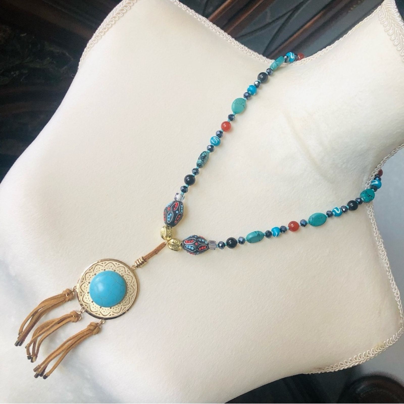 Handmade Handcrafted southwest style natural stone medallion necklace Size ONE SIZE - 1 Thumbnail