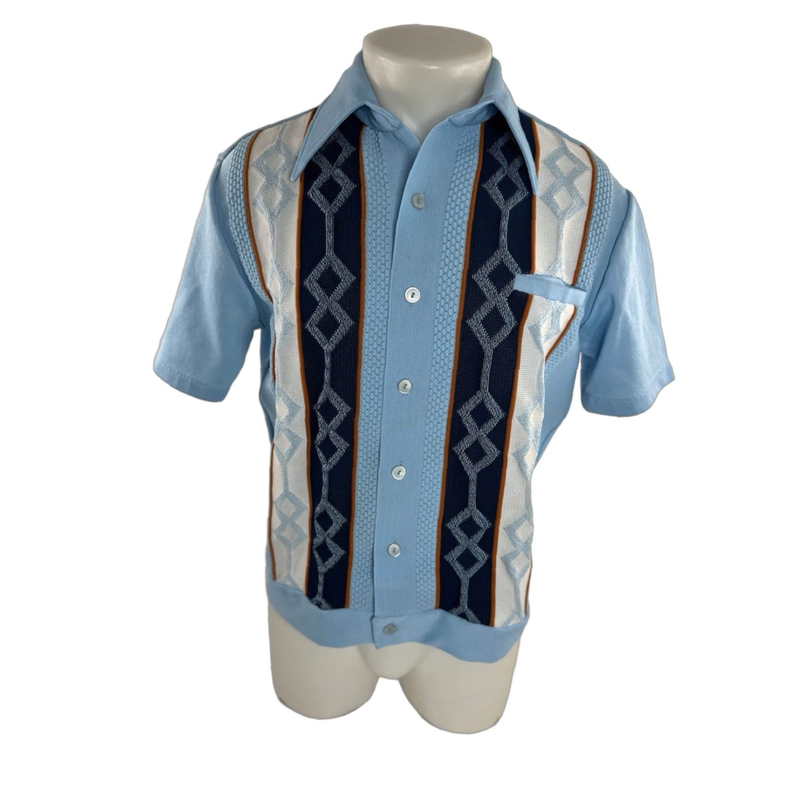 Vintage D'ORO California Ban Lon Style Vintage 60 70s Mens L Shirt Blue California Mens L Shirt Size US L / EU 52-54 / 3 - 1 Thumbnail