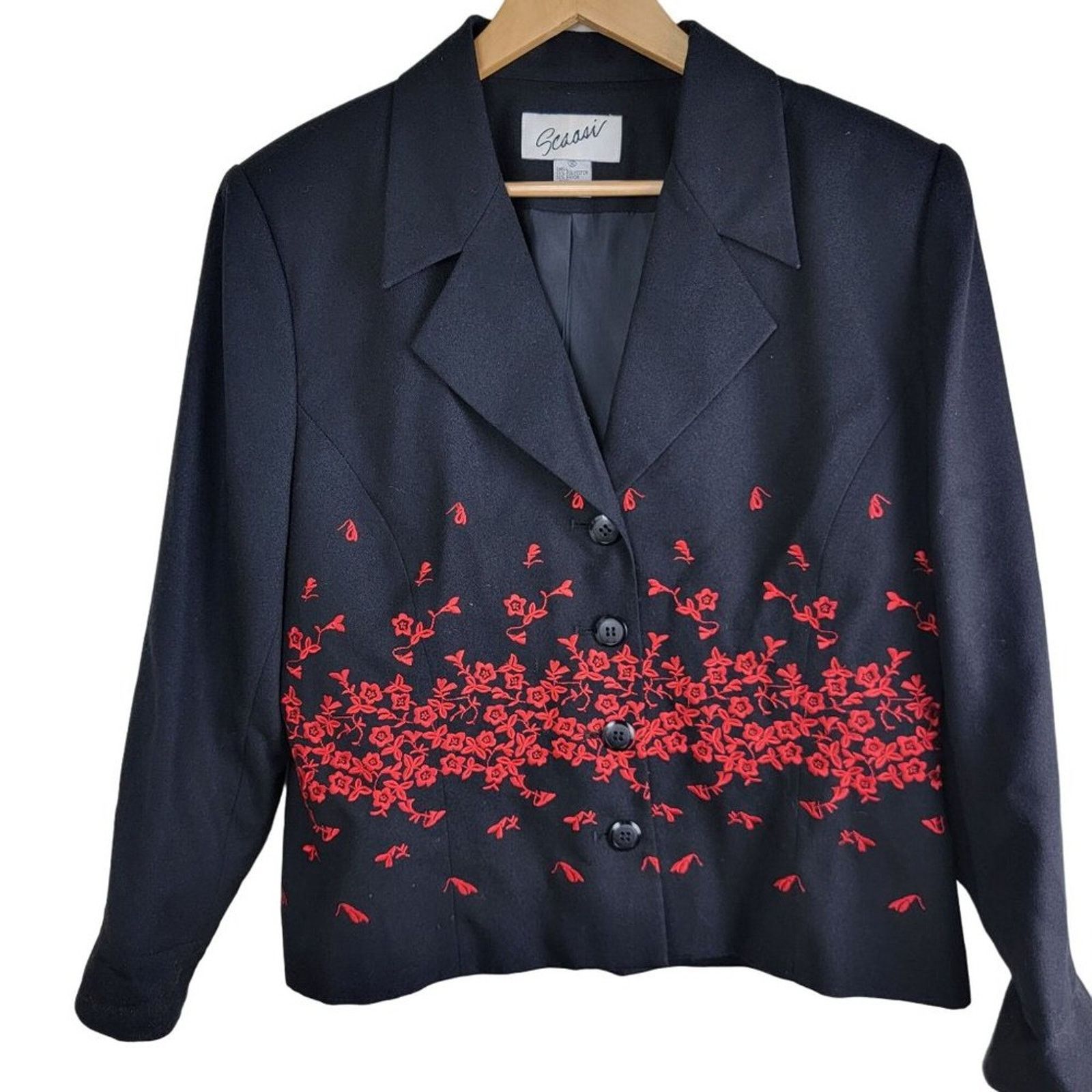 Vintage SCAASI Floral Embroidery Blazer Black Size L / US 10 / IT 46 - 10 Thumbnail