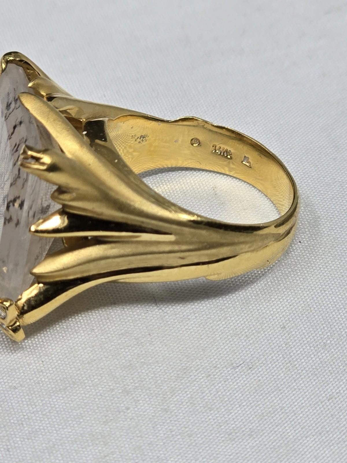 The Unbranded Brand Heavy 14k Gold Dendritic Quartz & Diamond Statement Ring 7 Size ONE SIZE - 5 Thumbnail