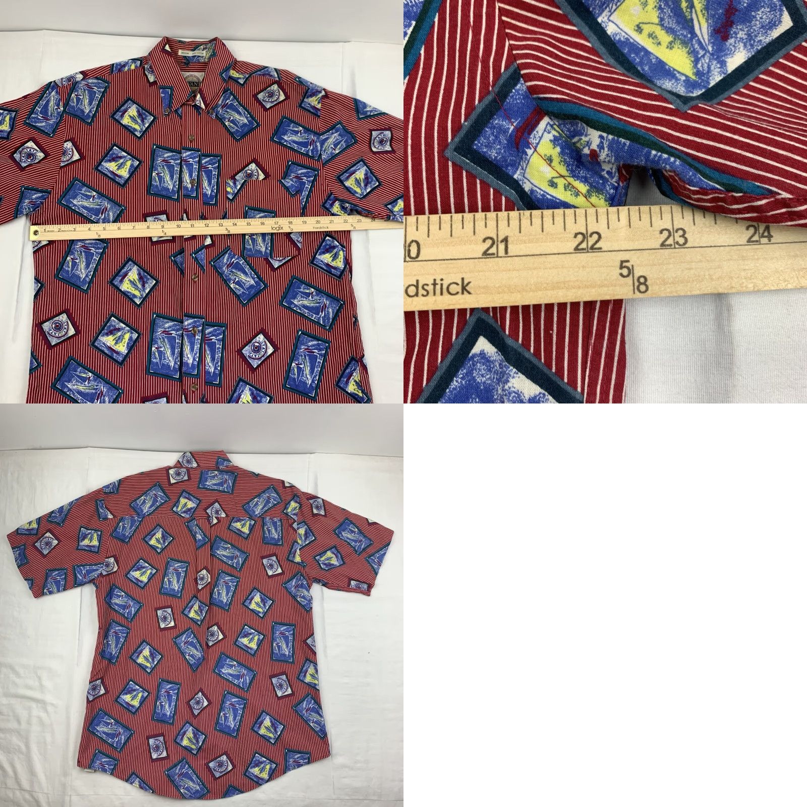 Savane VINTAGE Savane Button-Up Shirt Men Adult Medium Red Sail Boat Print Nautical 90s USA Navy? Size US M / EU 48-50 / 2 - 8 Thumbnail