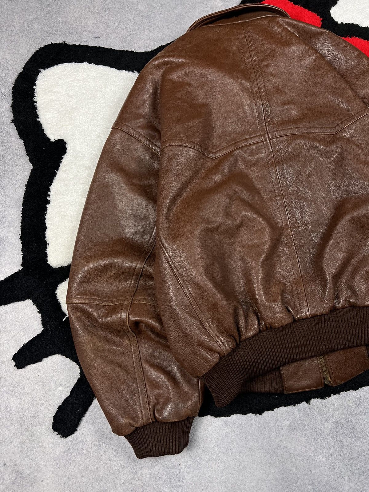 Genuine Leather Vintage Brown Boxy Soft Leather Bomber USA Faded Jacket Size US XL / EU 56 / 4 - 17 Thumbnail