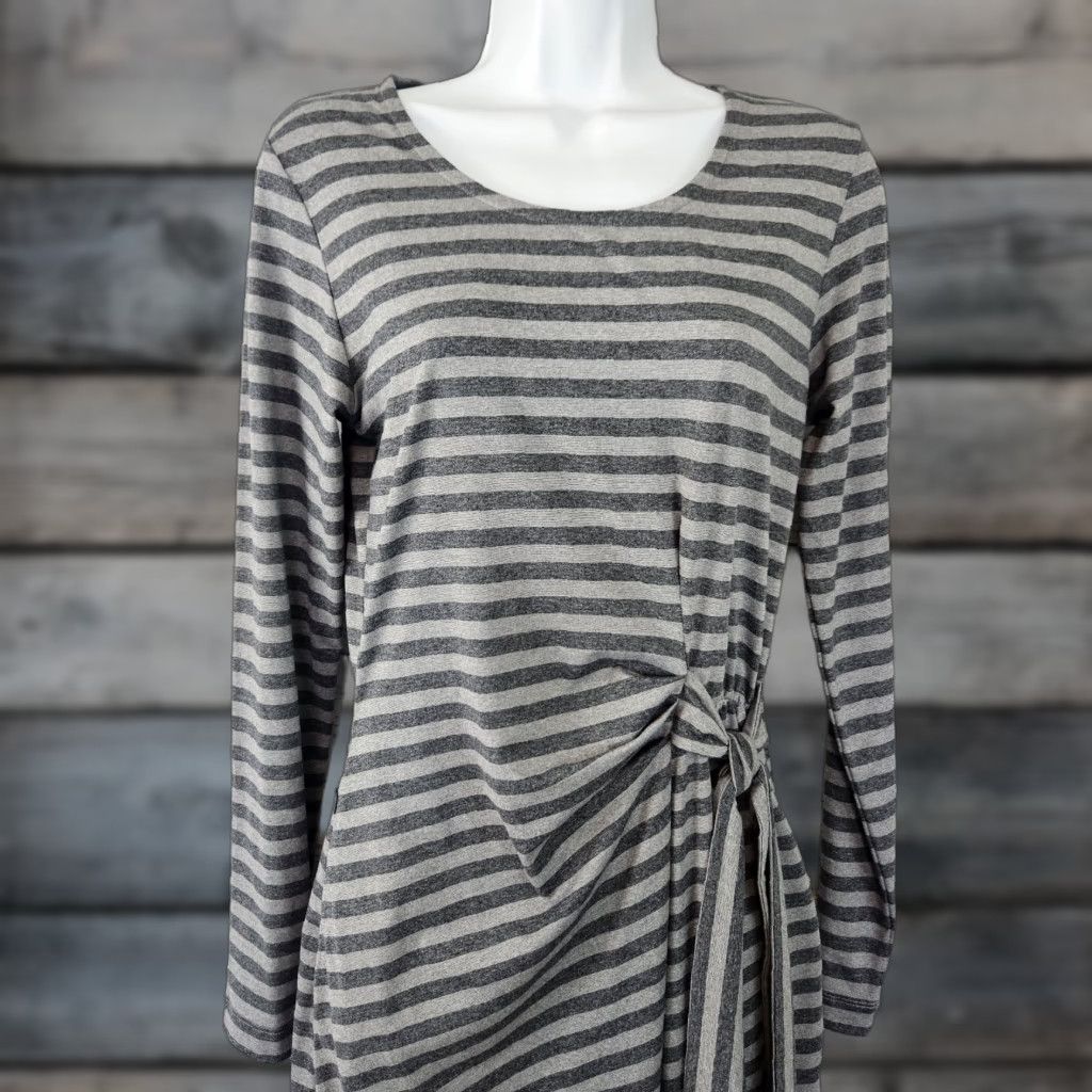 ExOfficio ExOfficio Womens Dress XS Gray Stripe Side Tie Long Sleeve Shirt Dress Womens XS Gray Stripe Side Tie Long Sleeve Size XS / US 0-2 / IT 36-38 - 1 Thumbnail