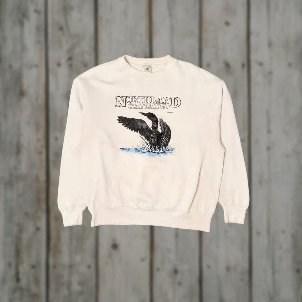 Fruit Of The Loom VINTAGE Northland Canada Loon Sweatshirt 1990s X-Large White Mens Size US XL / EU 56 / 4 - 1 Thumbnail