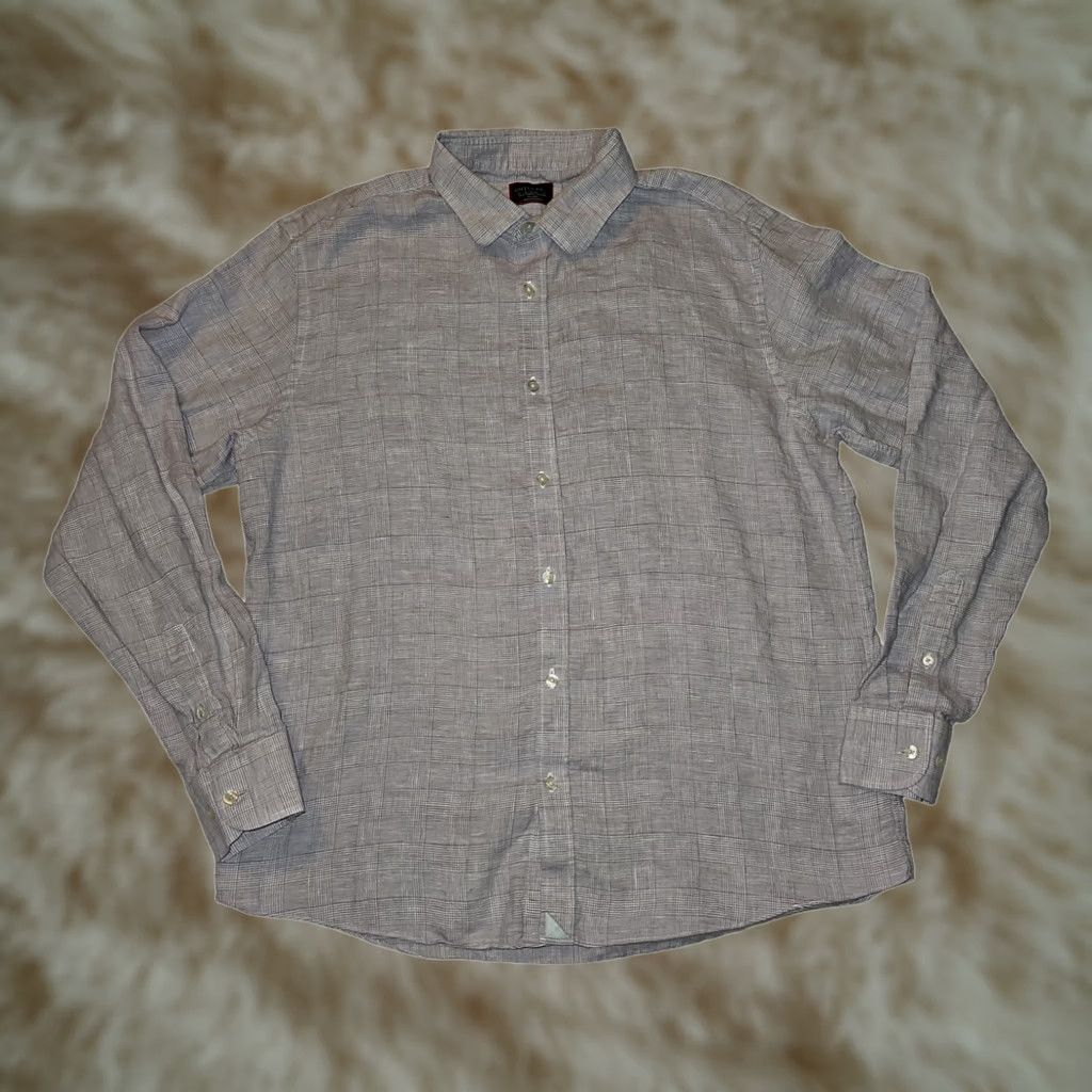 UNTUCKit UNTUCKit Button-Up Shirt Long Sleeve Men's XL Slim Fit 100% Linen Wrinkle Resistant Lavender Check Classic Dad Hipster Preppy Travel Casual Business Size US XL / EU 56 / 4 - 1 Thumbnail