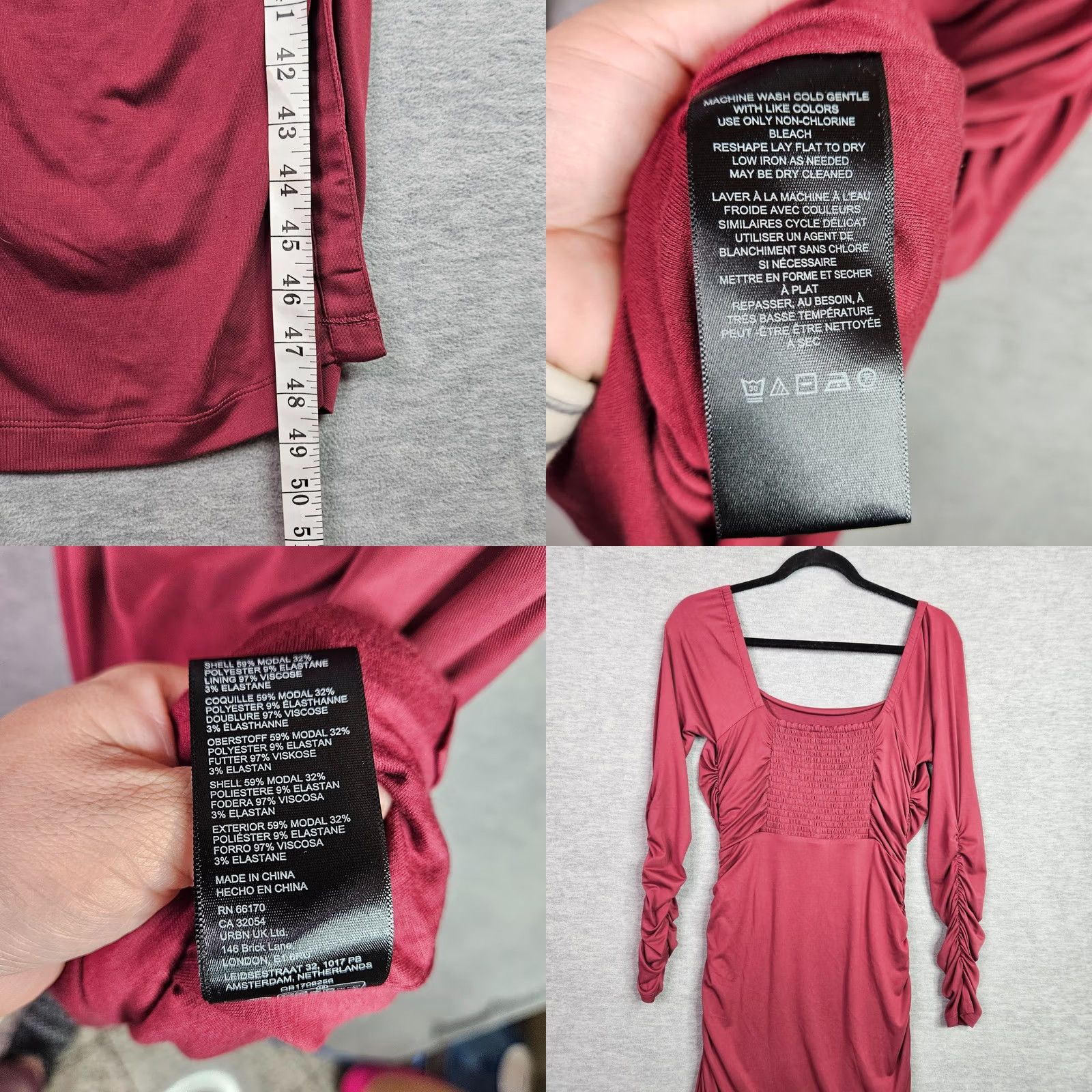 Anthropologie Anthropologie Dress Women's Burgundy Ruched Midi Square-neck Fitted PS Petite Sleeved Long Sleeve Solid Colorful 90s? No, not applicable Size S / US 4 / IT 40 - 8 Thumbnail