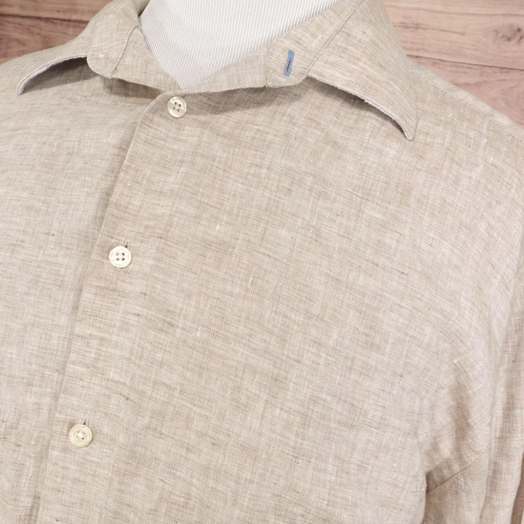 Joseph Abboud Joseph Abboud Shirt Mens 2XL Beige Solid Long Sleeve Linen Button Up Casual Size US XXL / EU 58 / 5 - 2 Thumbnail