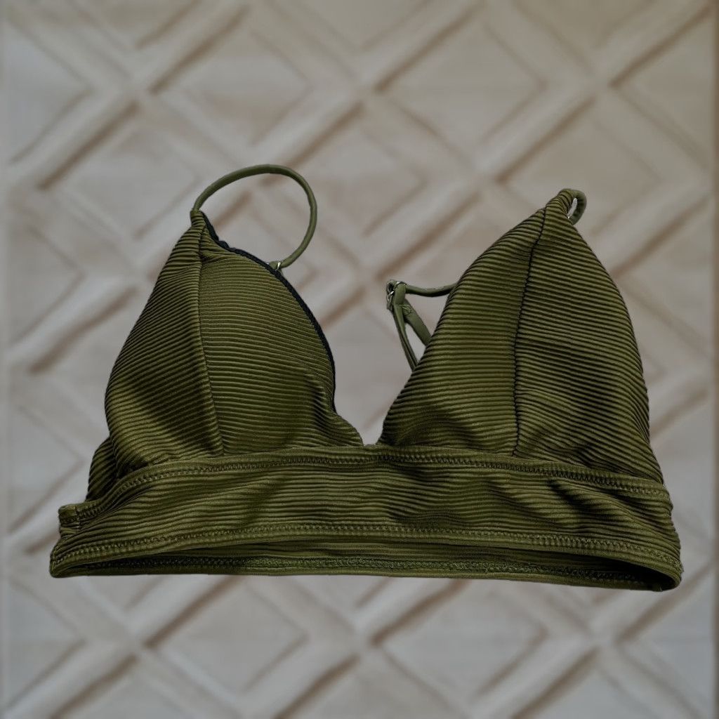 Vintage Unbranded Women's Bikini Top Large Solid Green Spaghetti Strap Beach Swimwear Size L / US 10 / IT 46 - 1 Thumbnail