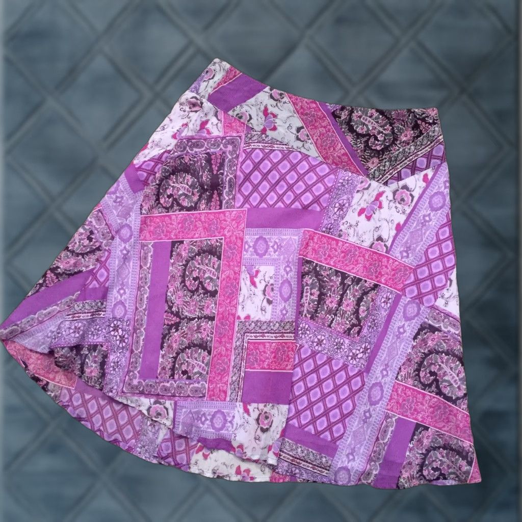 Vintage B. Moss Skirt Knee Length A-Line Purple 6 Geometric Lightweight Lined Polyester Womens Regular Zip Closure Size 28" / US 6 / IT 42 - 1 Thumbnail
