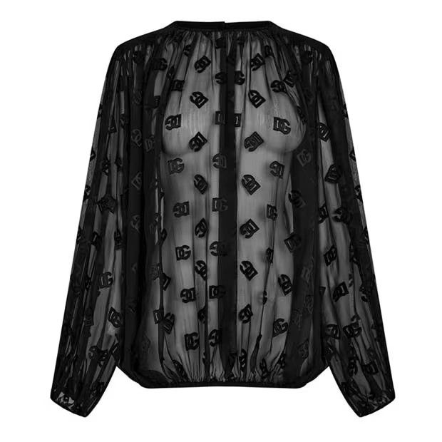 Dolce & Gabbana o1g2r1mq1024 Allover Logo Devore Blouse in Nero Size M / US 6-8 / IT 42-44 - 1 Thumbnail
