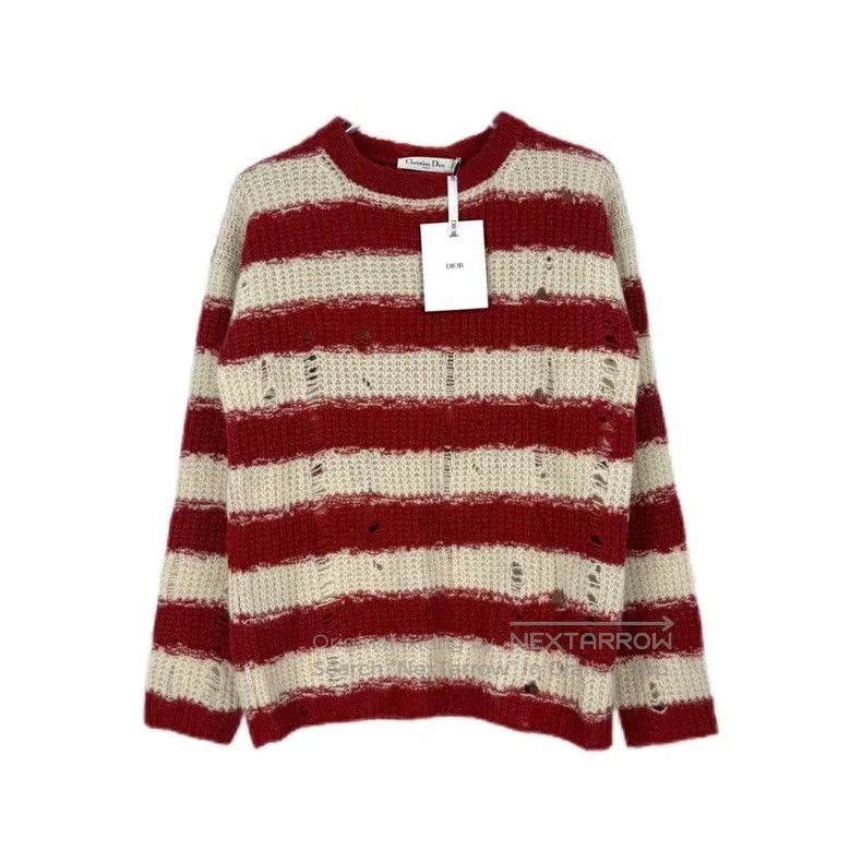 Dior Dior Red and white striped embroidered bee alpaca wool mul Size S / US 4 / IT 40 - 1 Thumbnail