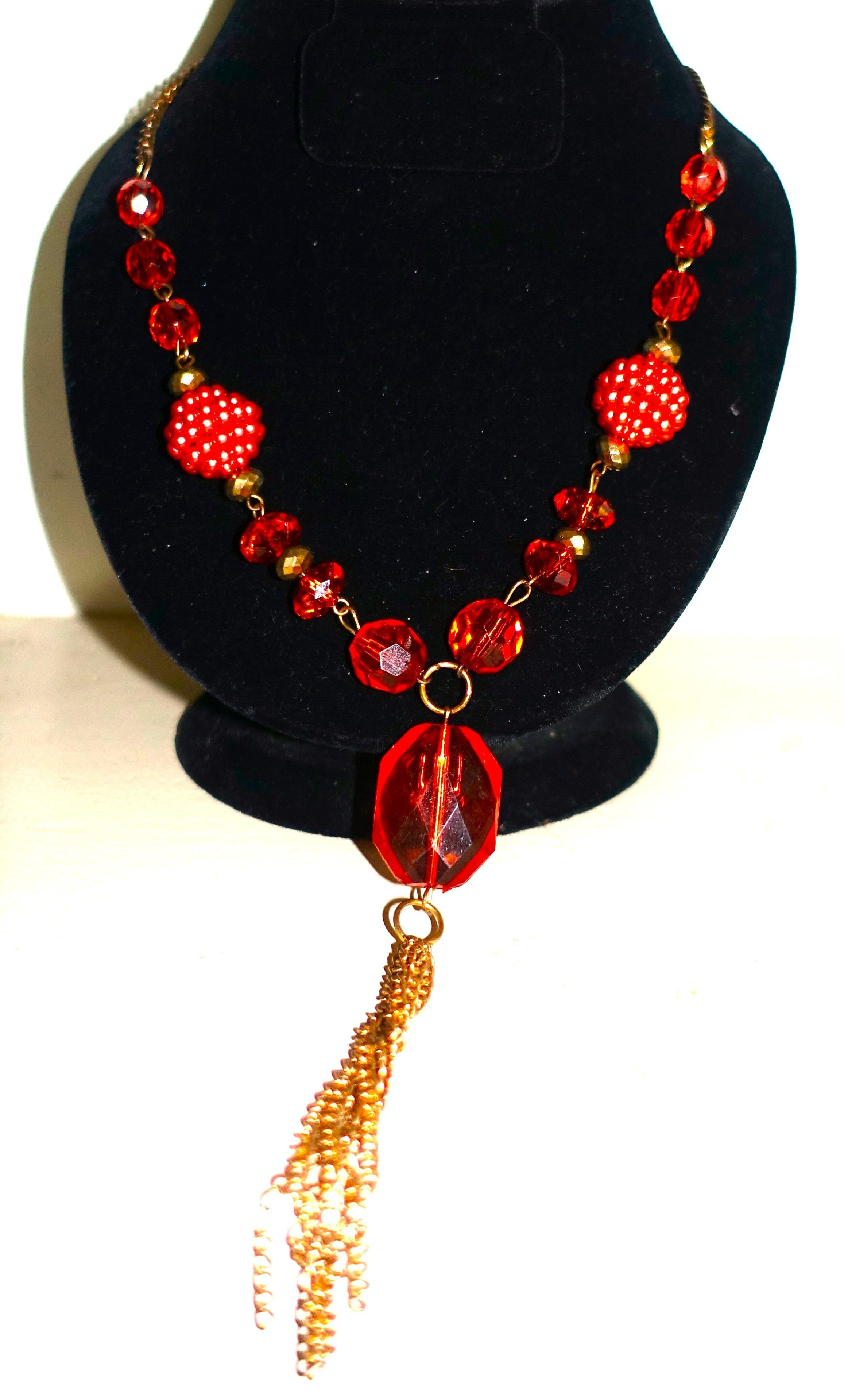 Vintage Gold Tone Amber Drop Beaded Necklace Size ONE SIZE - 4 Thumbnail