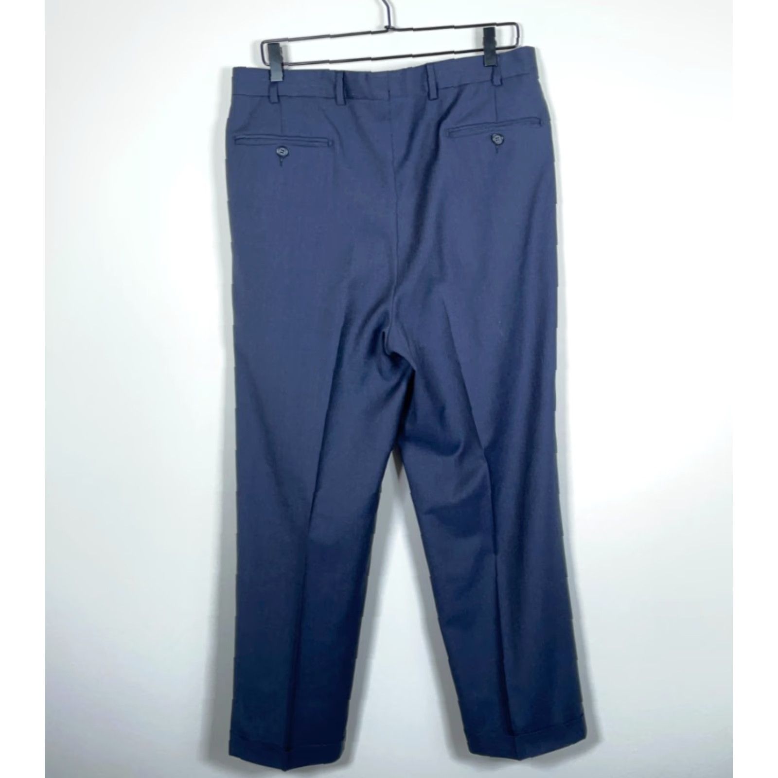 Vintage VINTAGE Angelico Tasmania Wool Pleated Trousers Men's 34 x 28.5 Dark Blue Cuffed Pants Wool Pleated Trousers Size US 35 - 2 Thumbnail
