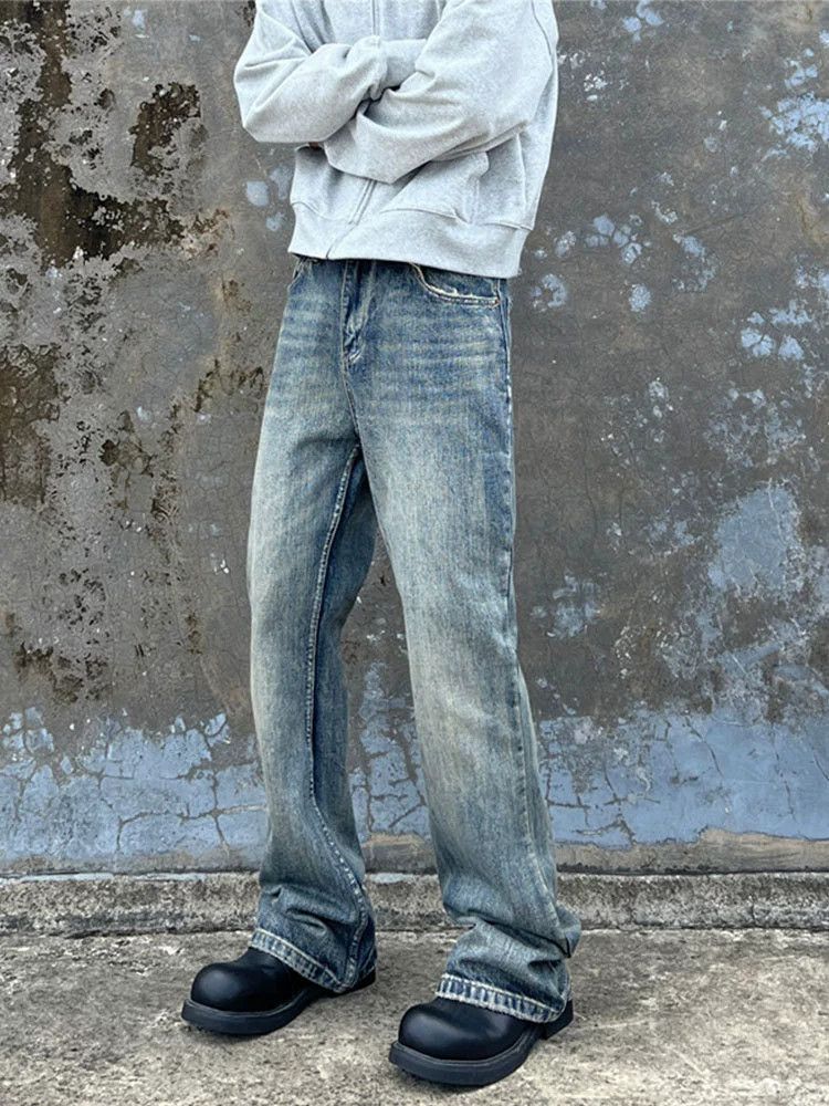 Vintage Retro washed distressed men's trendy all-match flared jeans Size US 32 / EU 48 - 1 Thumbnail