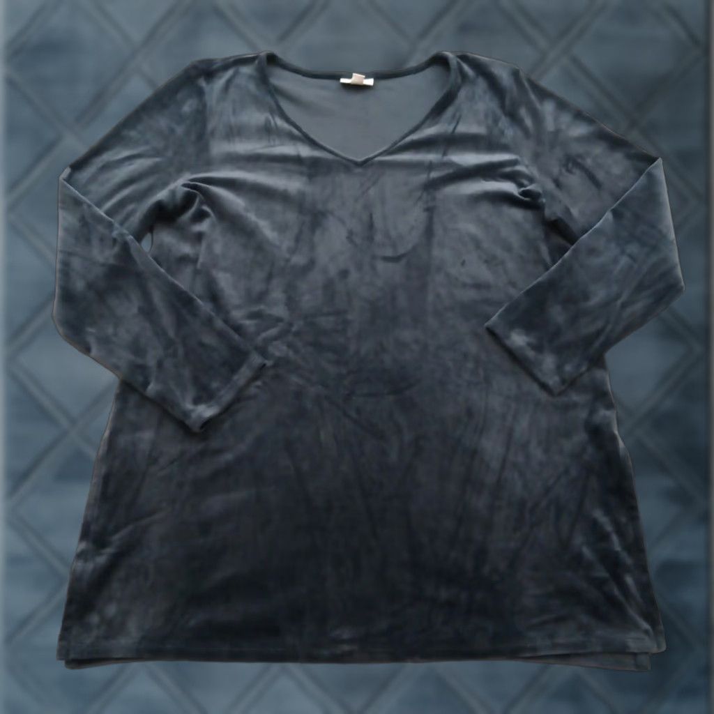J. Jill J. Jill Tunic Shirt Womens Large Blue Velour Long Sleeve V-Neck Pullover Blouse Casual Sleeve Polyester Spandex Size L / US 10 / IT 46 - 1 Thumbnail