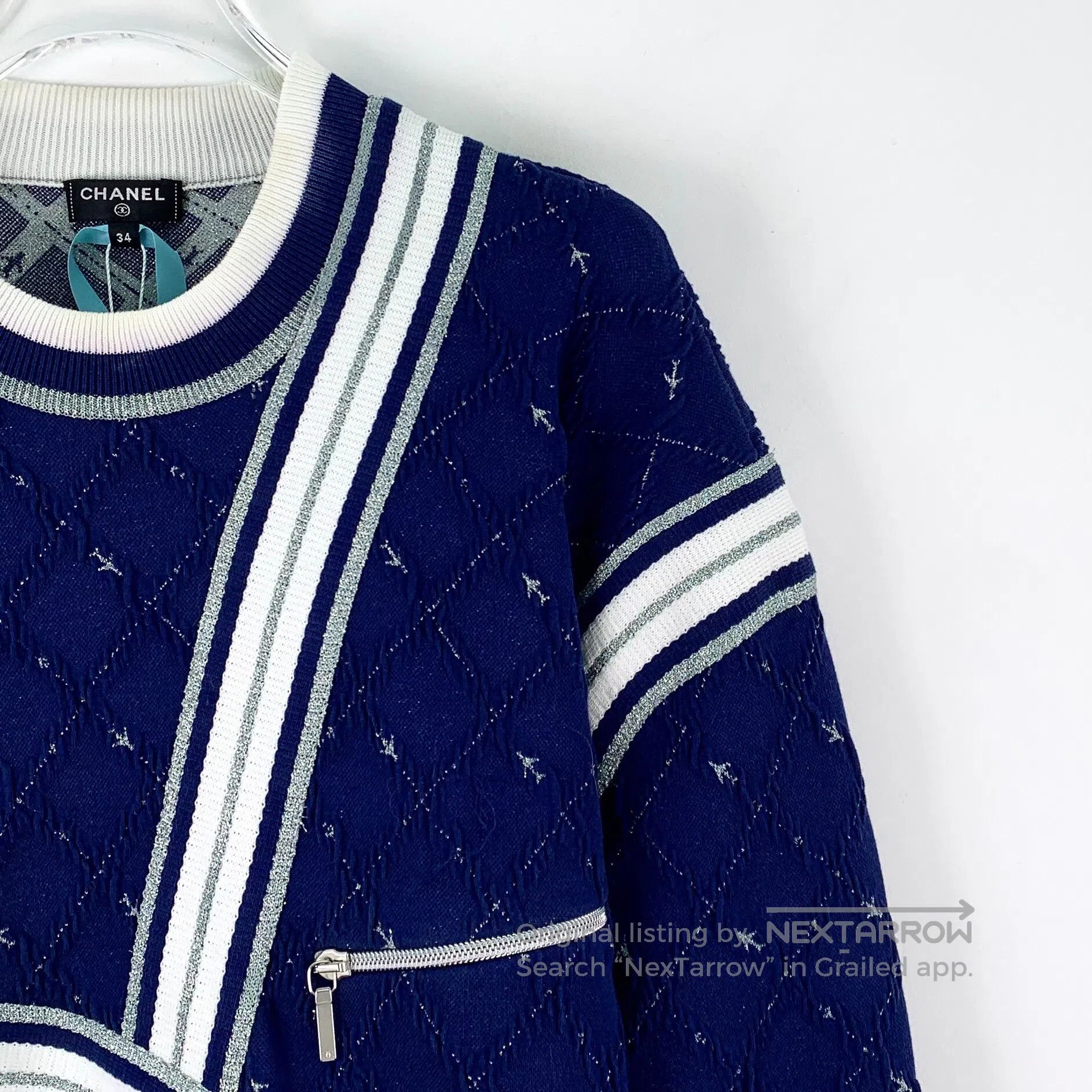 Chanel Chanel Dark blue asymmetric striped design cotton crew nec Size XXS / US 00 / IT 34 - 3 Thumbnail