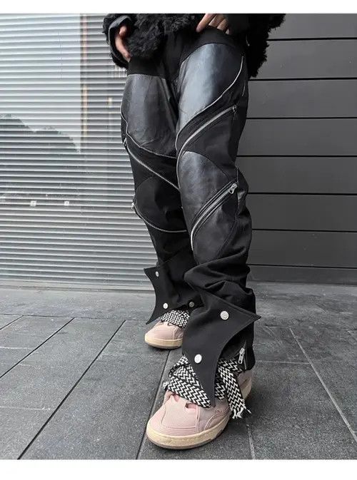 Designer × Vintage Patchwork Faux Multiple Zippers Jeans Trousers Leather Pants Size US 30 / EU 46 - 4 Thumbnail